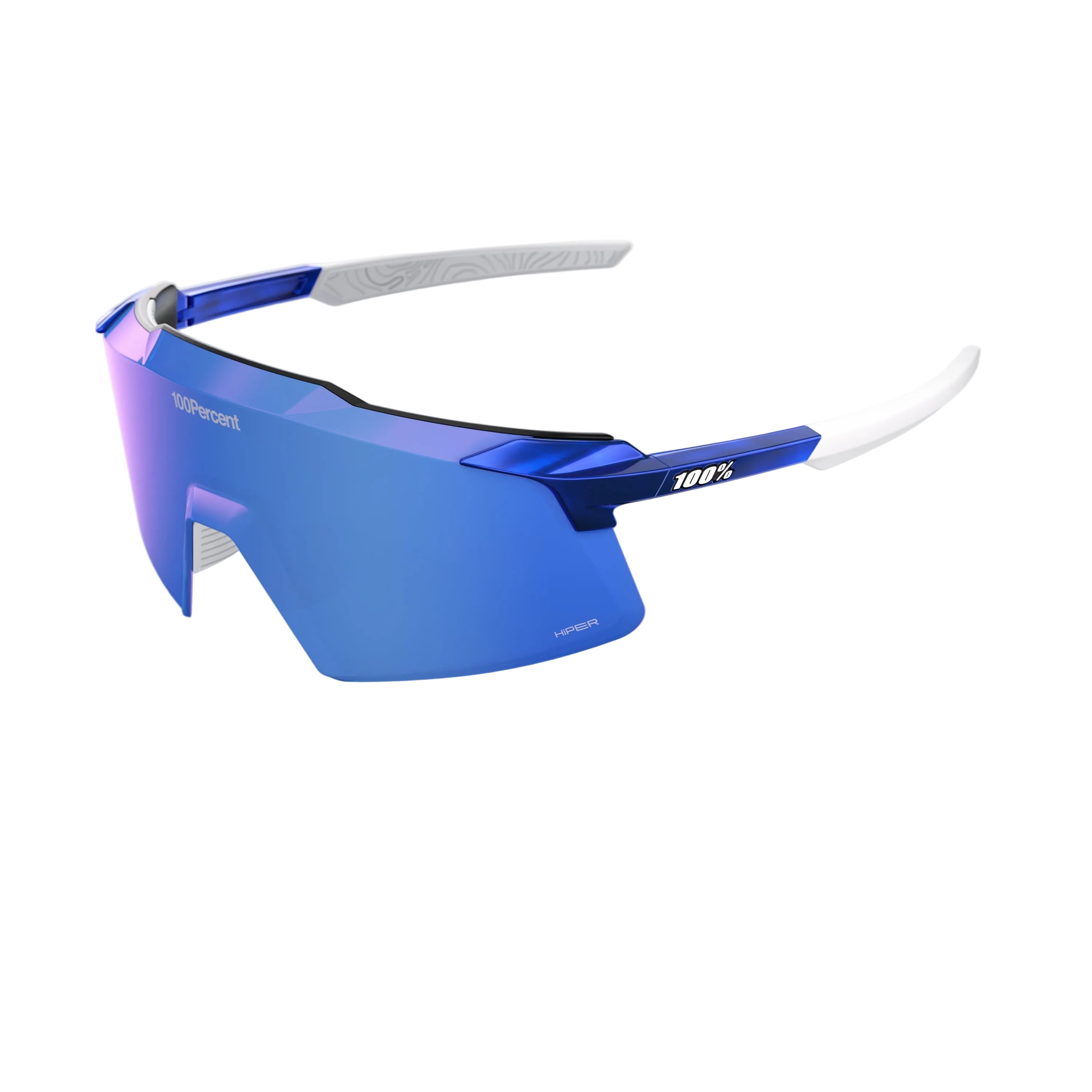 100% Aerocraft RBH Gloss Blue Holographic - HiPER Royal Blue Mirror Lens cycling sunglasses close-up