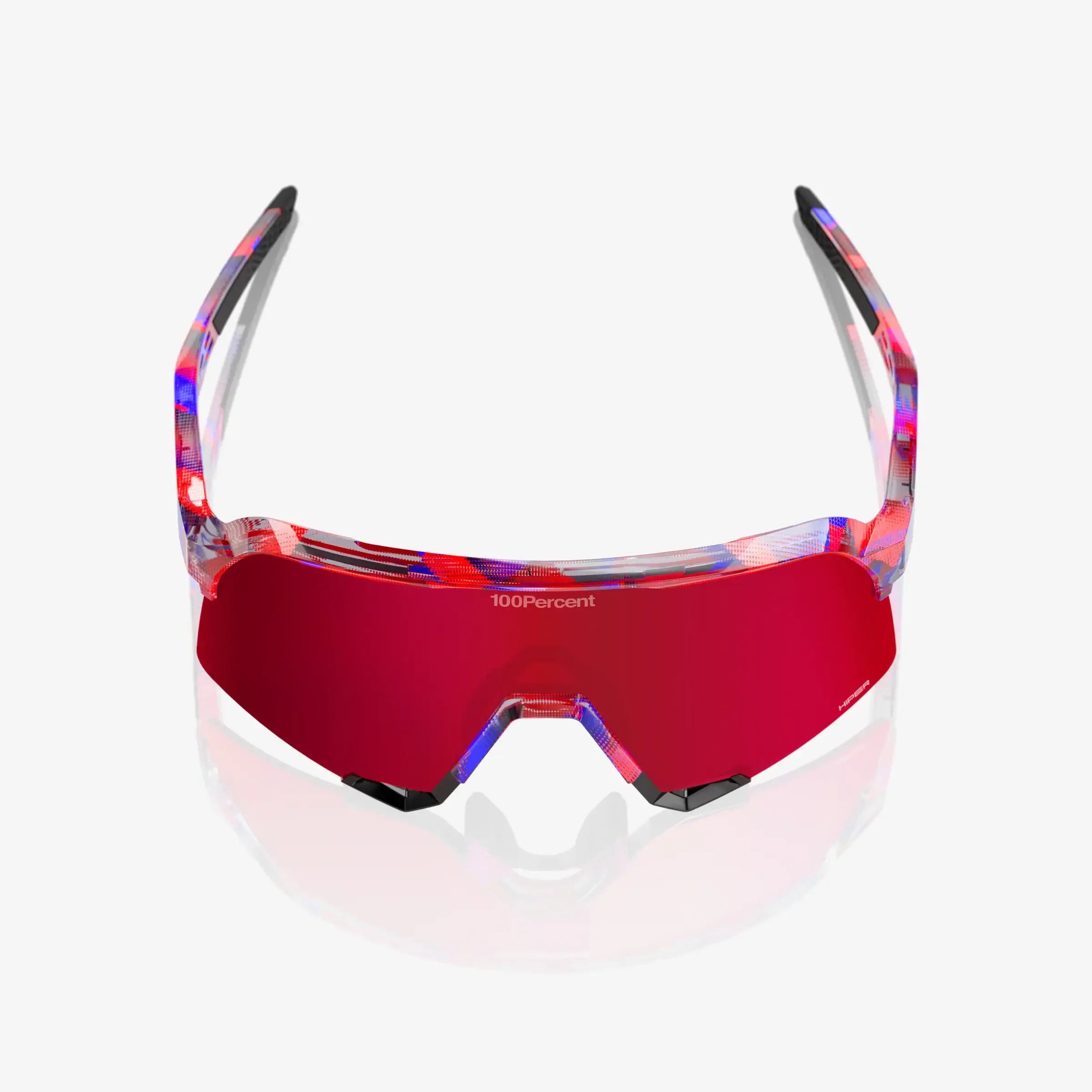 100% S3 FDJ Gloss Translucent Red/Blue - HiPER Fire Red Mirror Lens sunglasses for elite cyclists and athletes, front view.