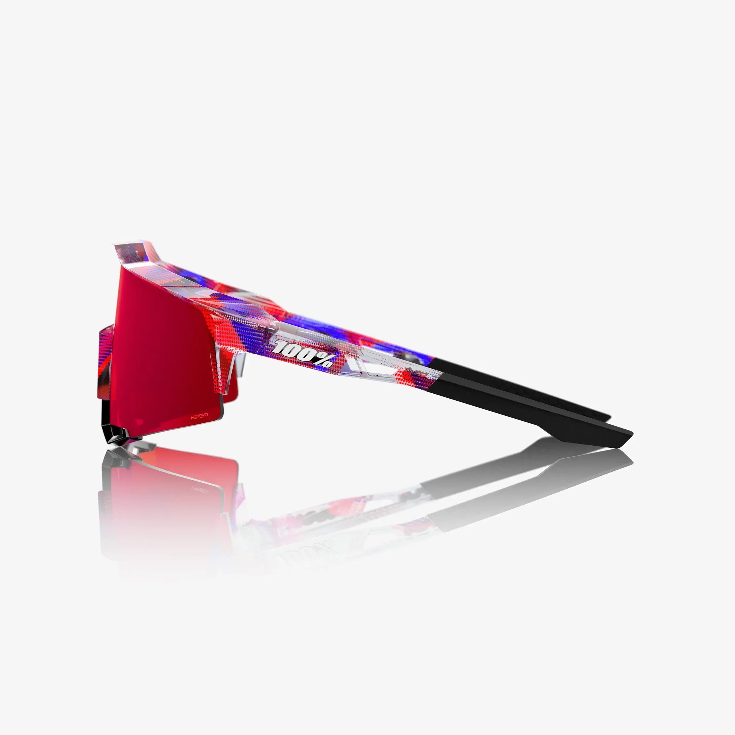 Side view of 100% Speedcraft FDJ Gloss Translucent Red/Blue - HiPER Fire Red Mirror Lens sunglasses.
