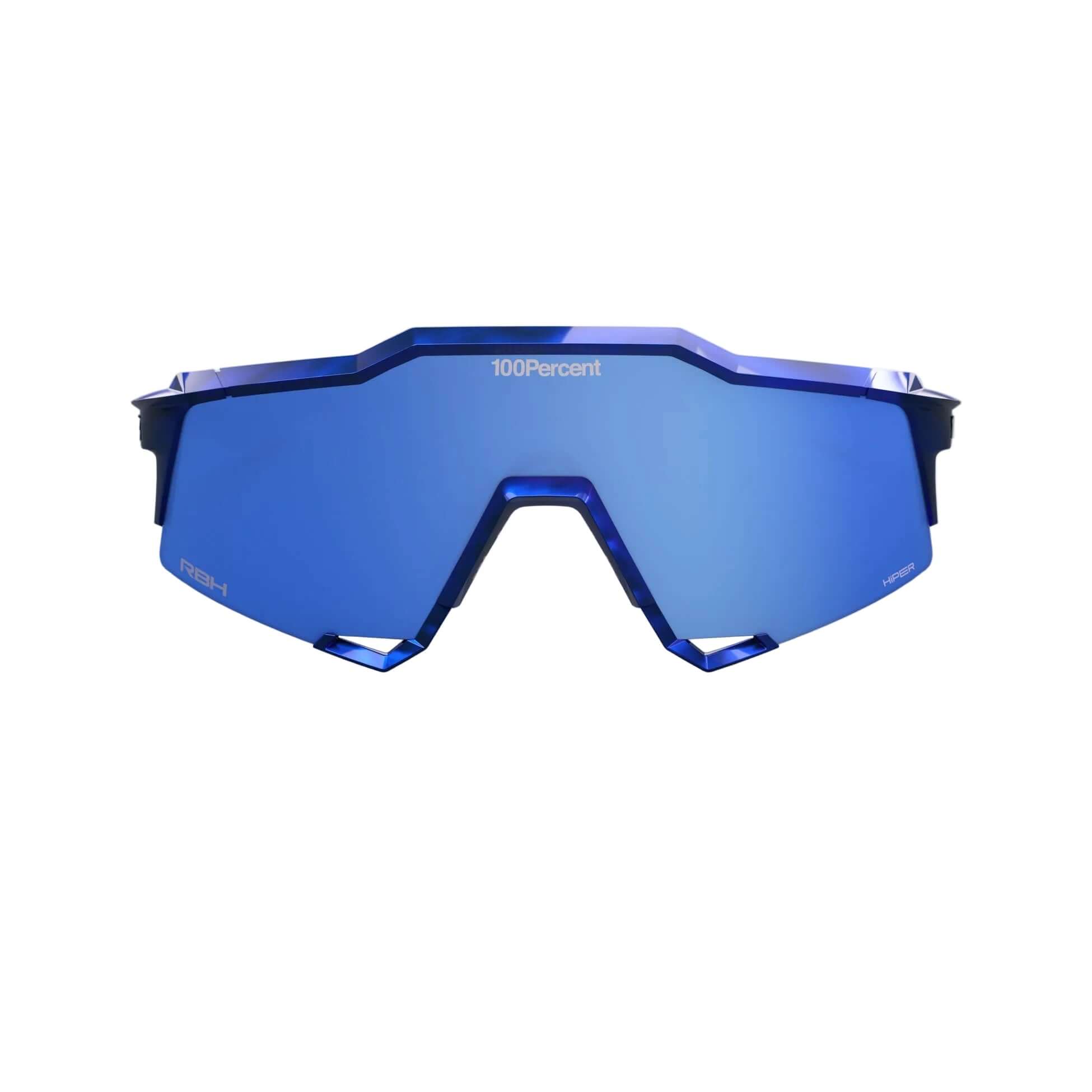 Front view of 100% Speedcraft RBH Gloss Blue Holographic sunglasses with HiPER Royal Blue Mirror Lens