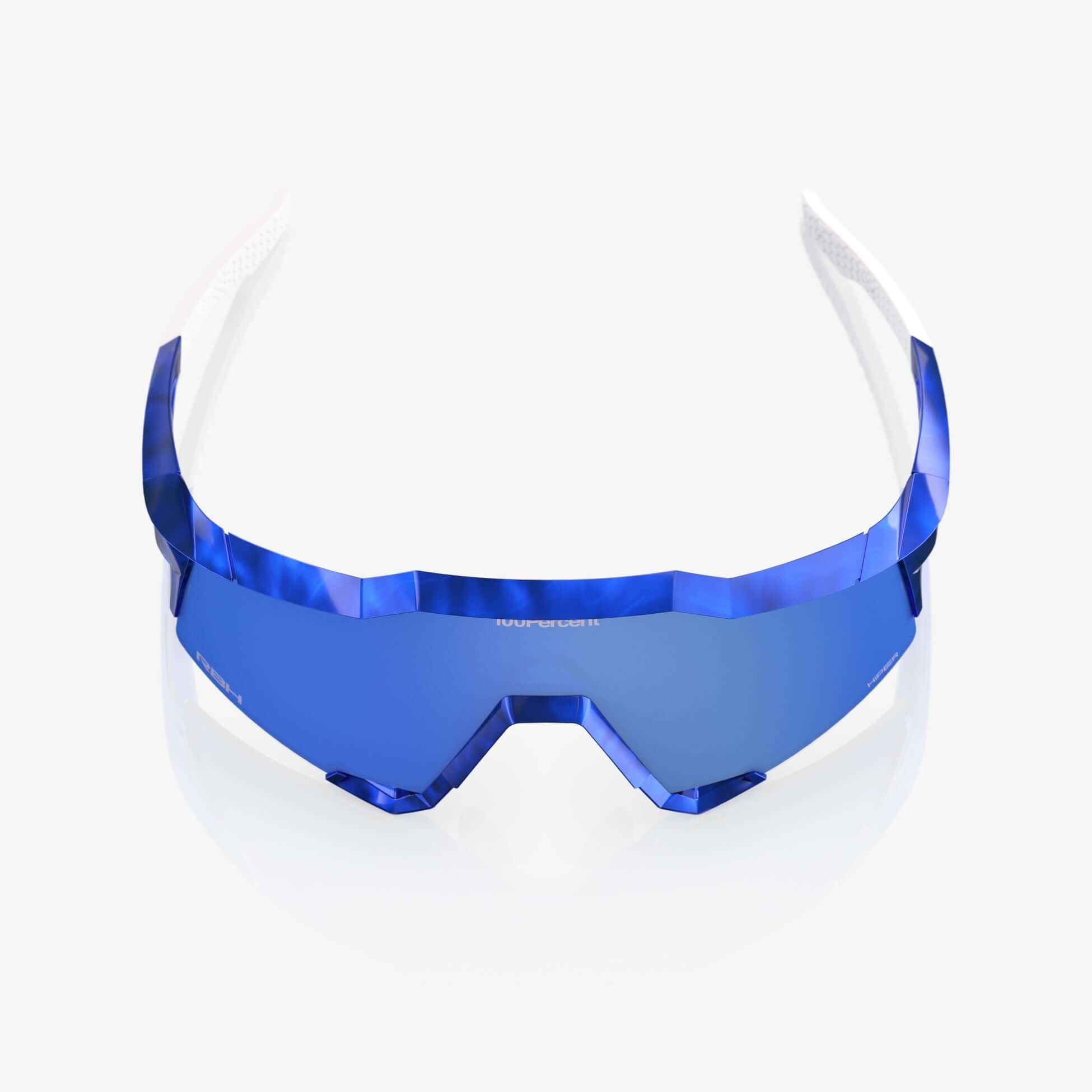 Front view of 100% Speedcraft RBH Gloss Blue Holographic - HiPER Royal Blue Mirror Lens cycling sunglasses.