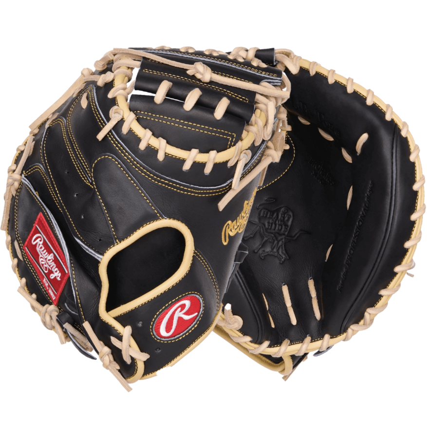 Rawlings Heart of the Hide Series A. Rutschman Catcher's Mitt 34" in black, showcasing its durable leather and design details.