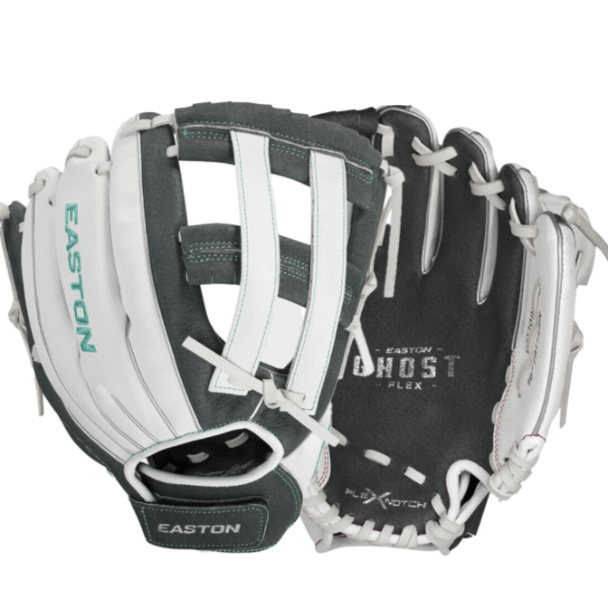 Easton GFY11MG Ghost Flex 11" youth fastpitch glove with Flex Notch closure and soft palm lining.