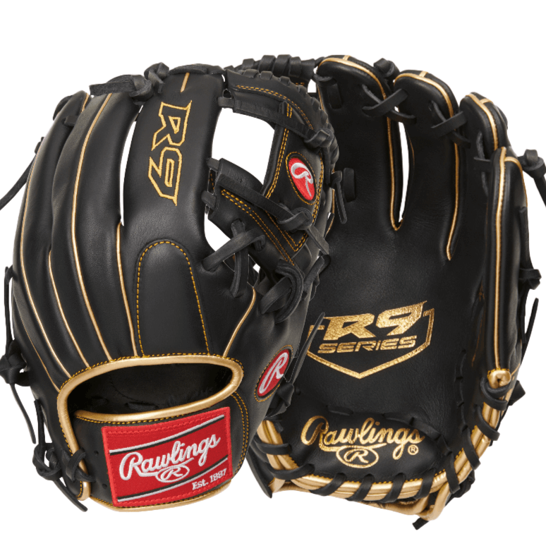 Rawlings R9 Series 11.5" infield baseball glove, durable all-leather design, ideal for youth players aged 8-14.