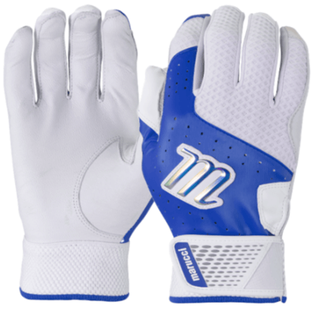 Marucci Crest Batting Glove in royal blue and white designed for optimal grip and comfort.