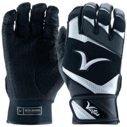 Victus Showtime Adult Black batting gloves with Cabretta sheepskin palm for grip and durability.