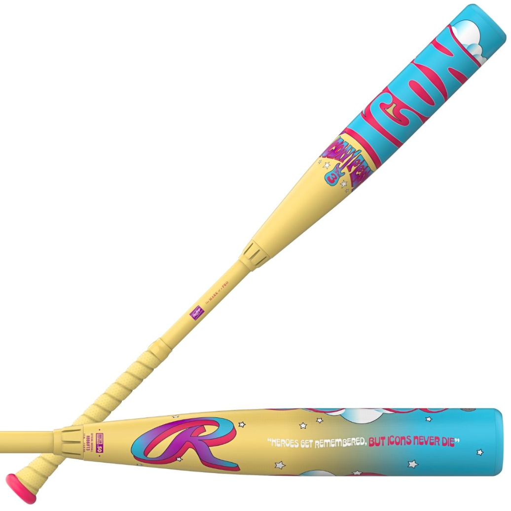 Rawlings Icon Fest TN (-3) BBCOR Baseball Bat full side profile with limited-edition graphics.