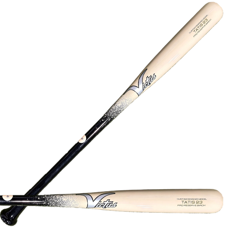 Victus TATIS23 Black/Tan birch wood baseball bat angled view