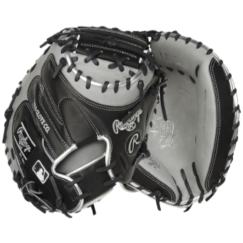Rawlings ColorSync 7.0 34-inch catcher's mitt in black and gray, featuring a one-piece web and premium Heart of the Hide leather.