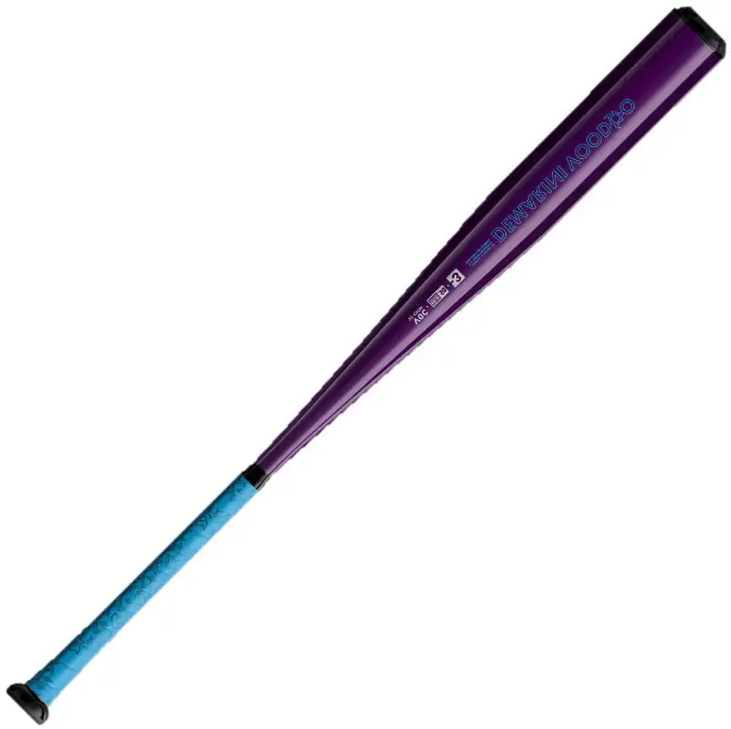 DeMarini Voodoo Galaxy Limited Edition baseball bat in purple and blue, designed for optimal swing speed and power.