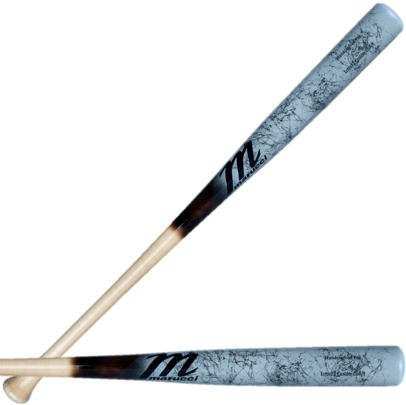 Marucci Lindy12 Pro Exclusive wood bat in Tar Fade/Rock Marble with a unique flared knob and medium barrel design.