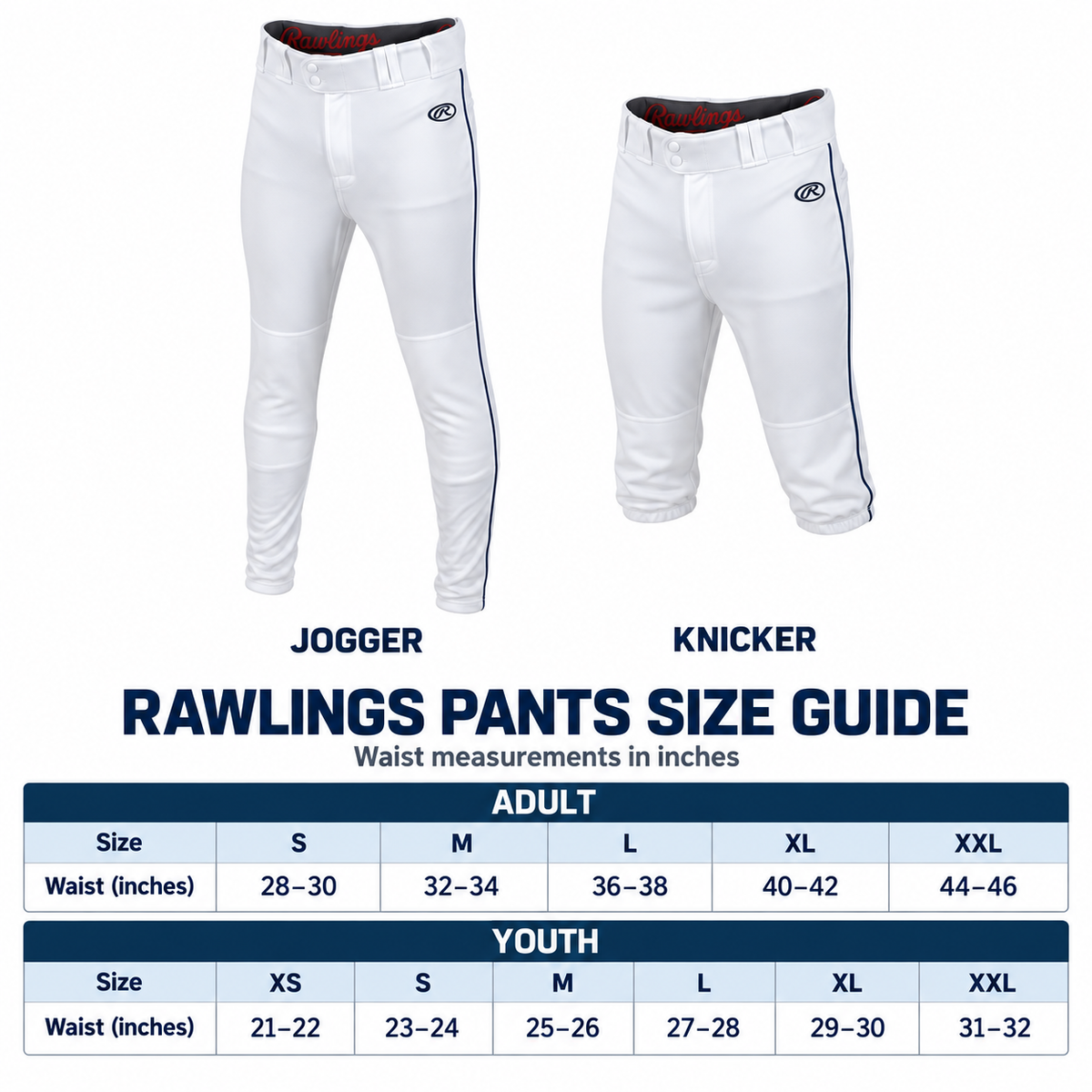 Rawlings Youth Launch Piped Knicker Pant - White/Navy