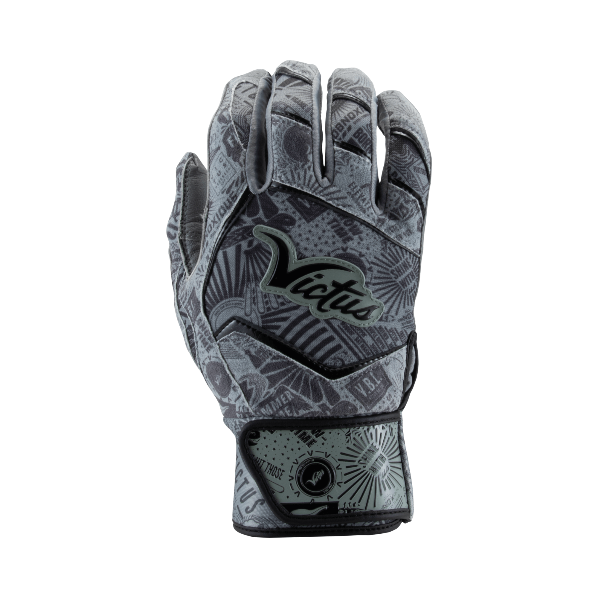 Victus Nox Batting Glove in Gray/Black with wide neoprene cuff for extra support and comfort