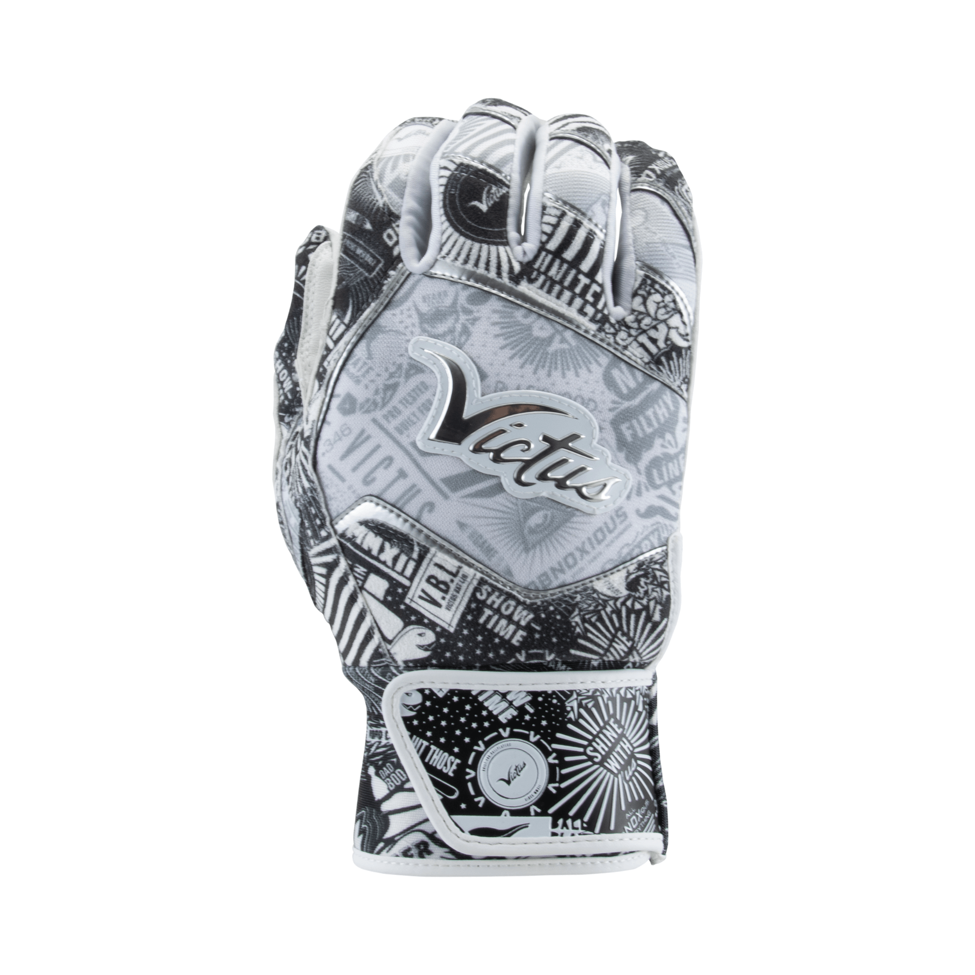Victus Nox Batting Glove in White and Silver with Wide Neoprene Cuff