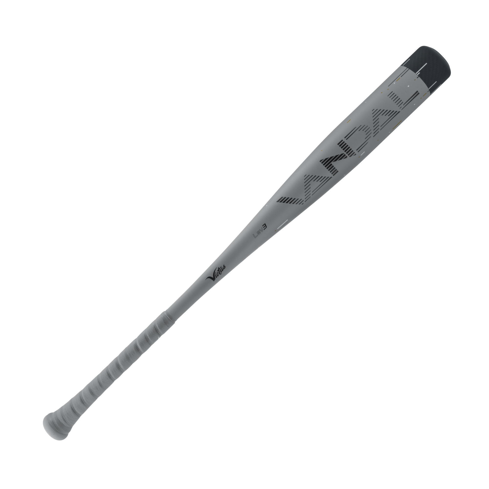 Victus Vandal LEV3 BBCOR -3 baseball bat featuring ergonomic handle and VR knob for enhanced comfort and swing speed.
