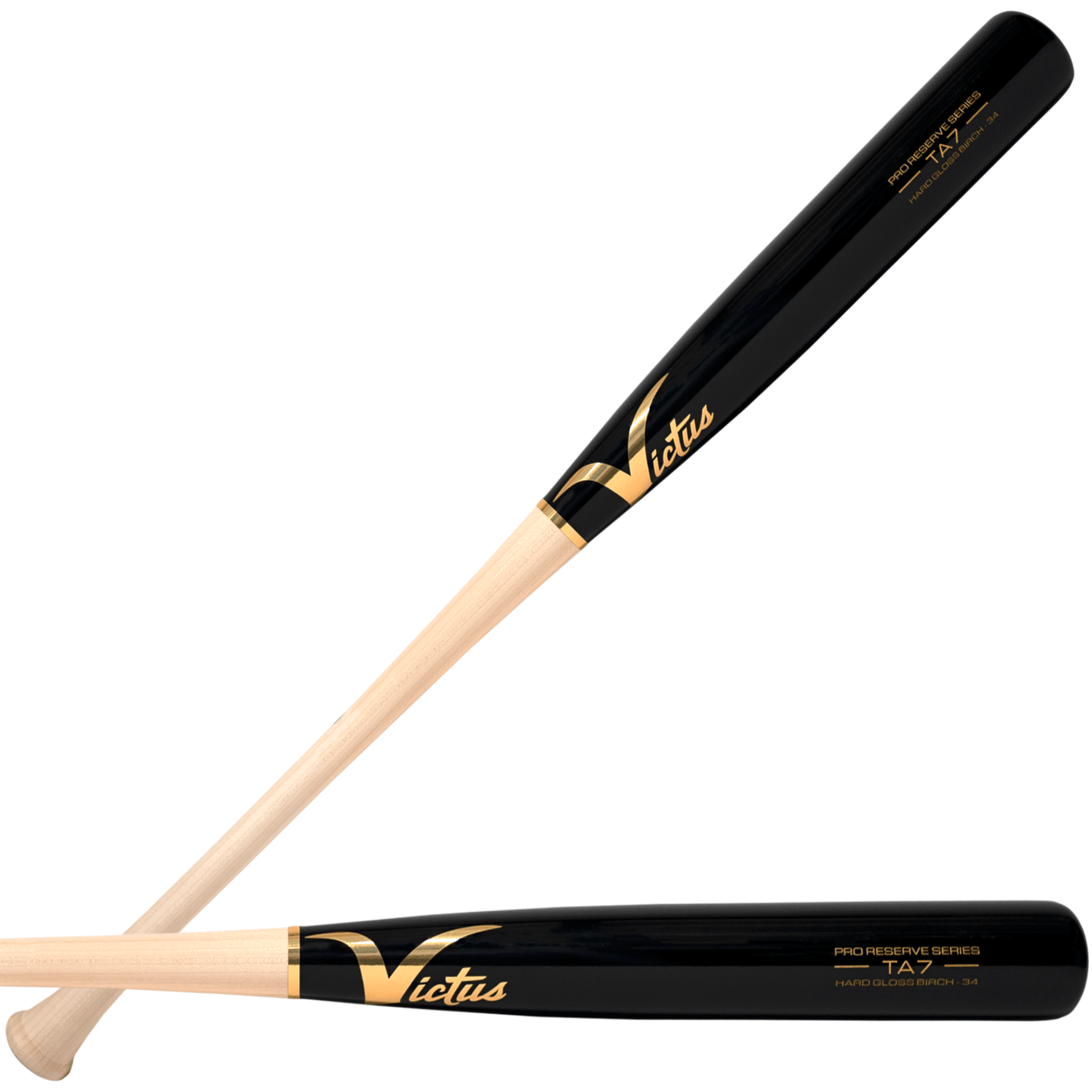 Victus TA7 Natural/Black Birch Pro Reserve bat, end-loaded design with flared knob and large barrel for powerful hits.