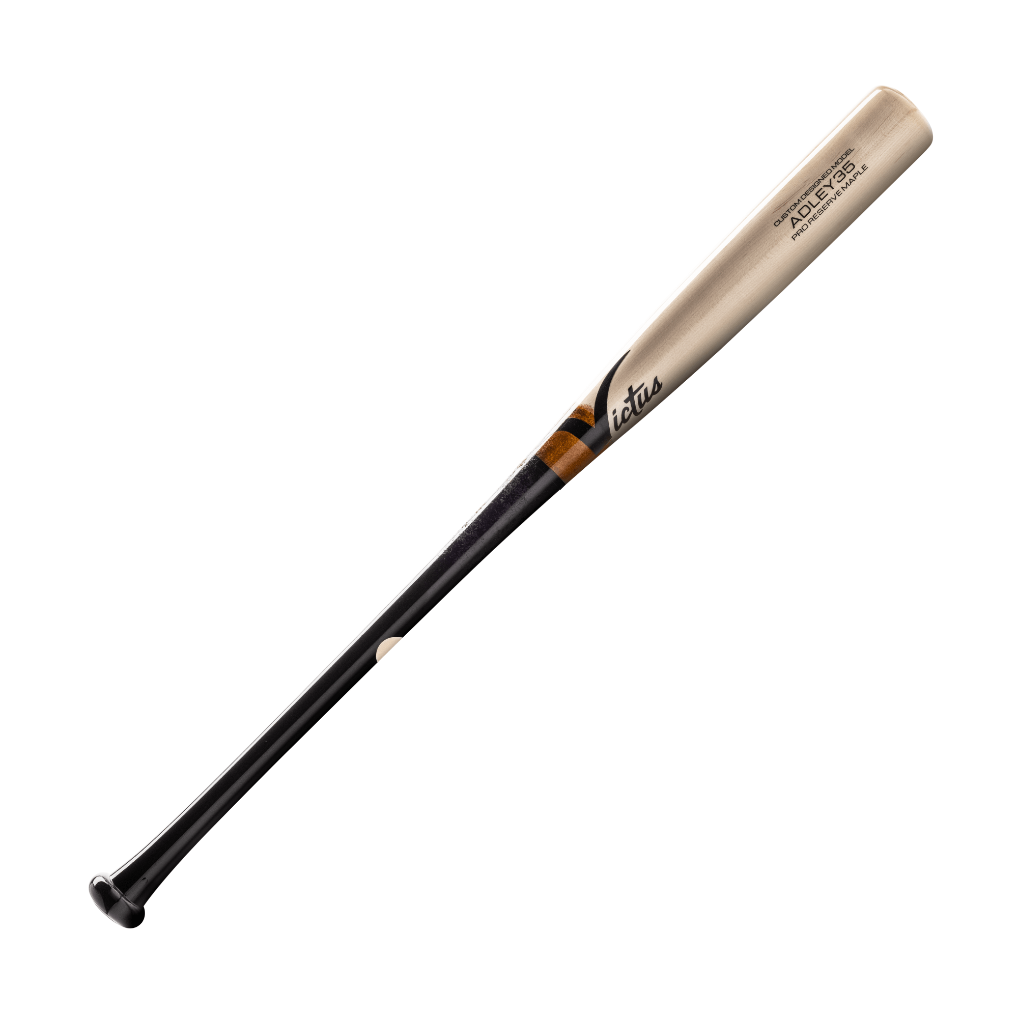 Victus ADLEY35 Gloss Black and Natural Pro Reserve baseball bat designed for performance and ease of swing.