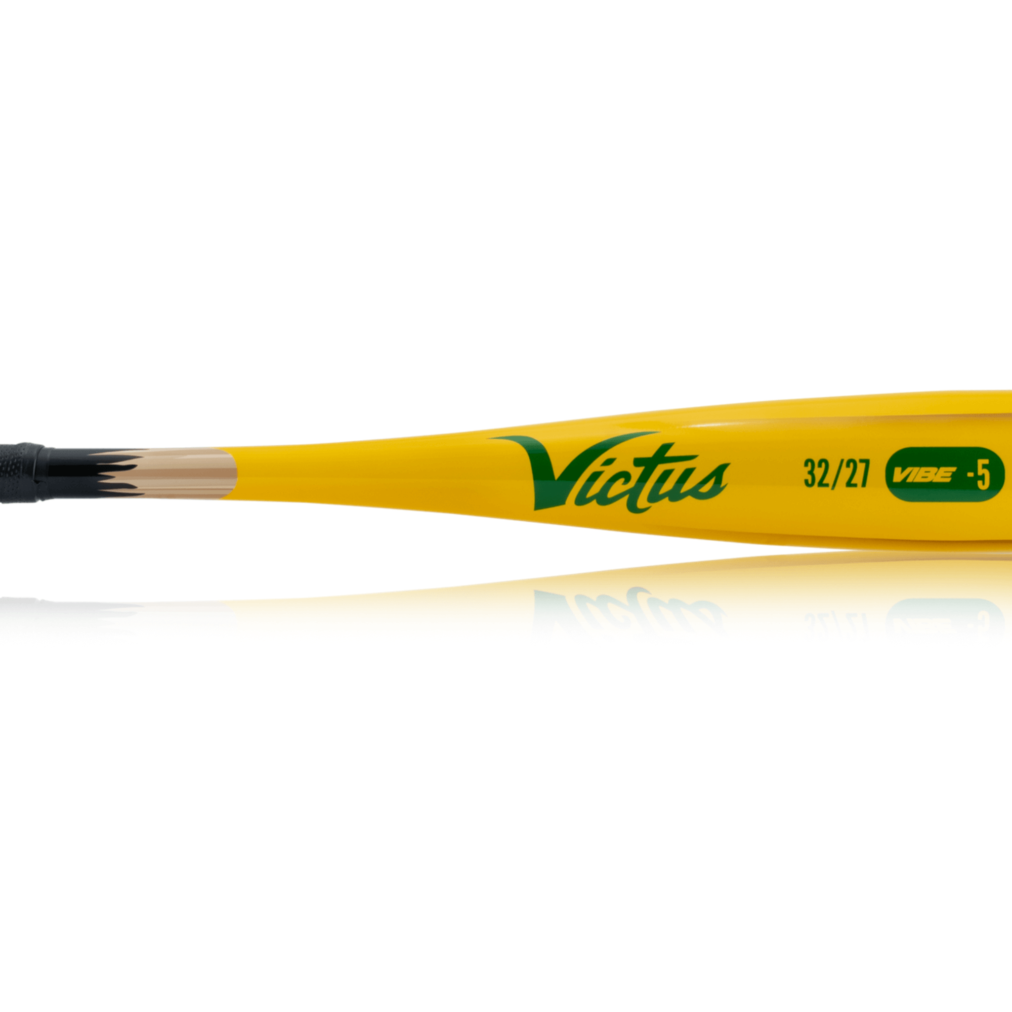 Victus Vibe Pencil (-5) USSSA baseball bat in yellow with green logo, showcasing its sleek one-piece aluminum design.