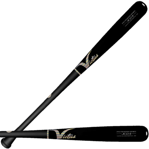 Victus JC24 Matte Black wood bat showcasing sleek design and durability for optimal performance in baseball.