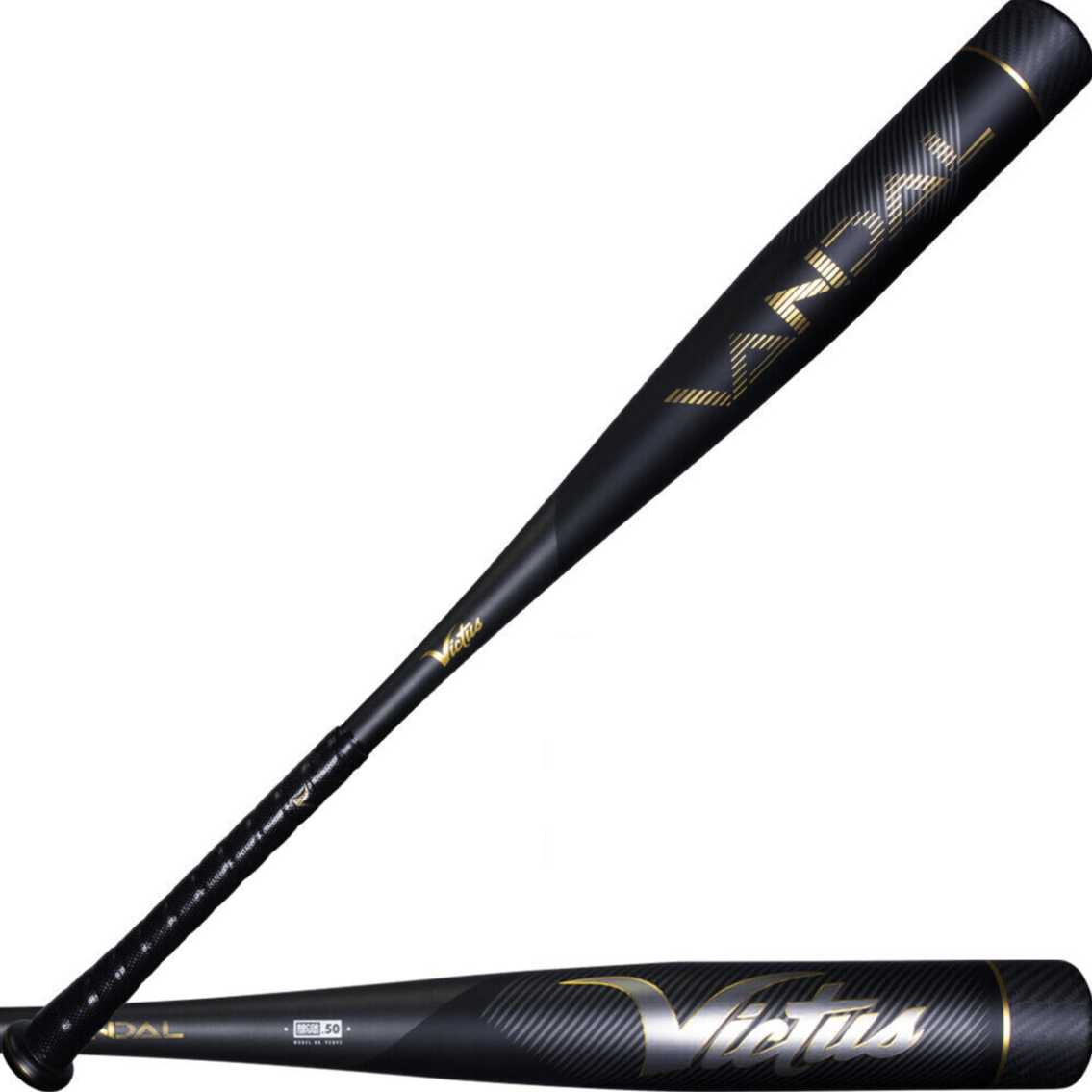 Victus Vandal 2 BBCOR baseball bat featuring a micro-perforated grip and sleek black design for enhanced performance.