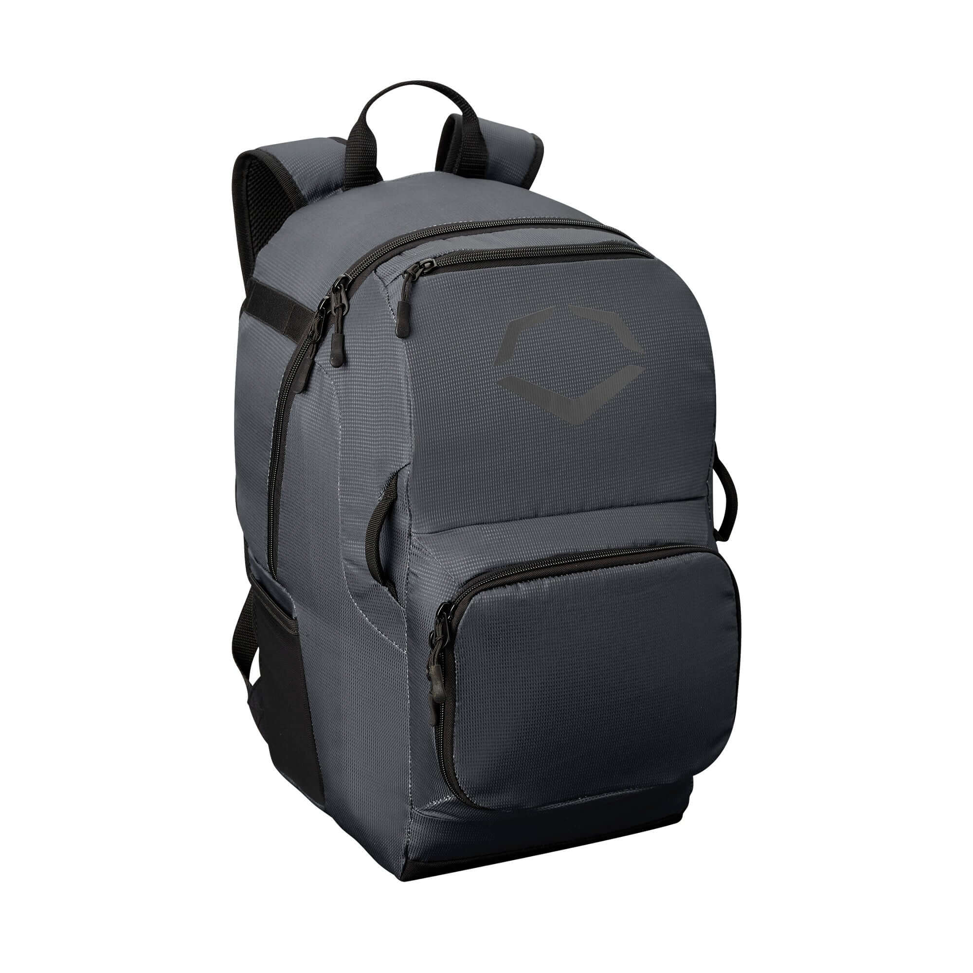 Evoshield SRZ-1 backpack with spacious compartments for youth baseball gear and bat storage in a sleek gray design.