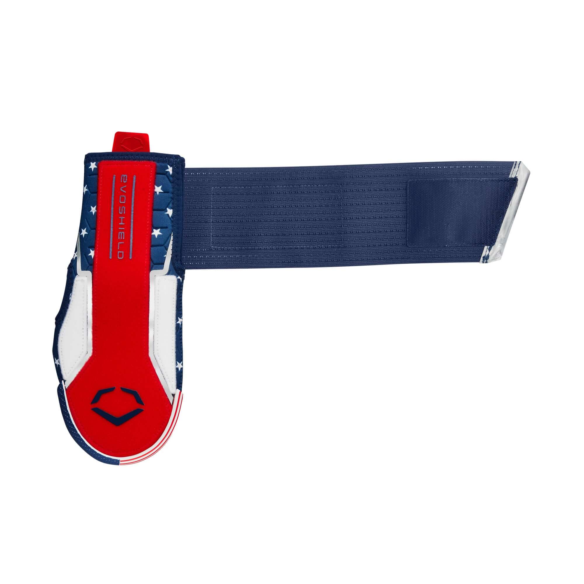 Evoshield X-SRZ Patriot Sliding Mitt 2.0 in white, scarlet, and navy with universal fit and rubber finger bumper.