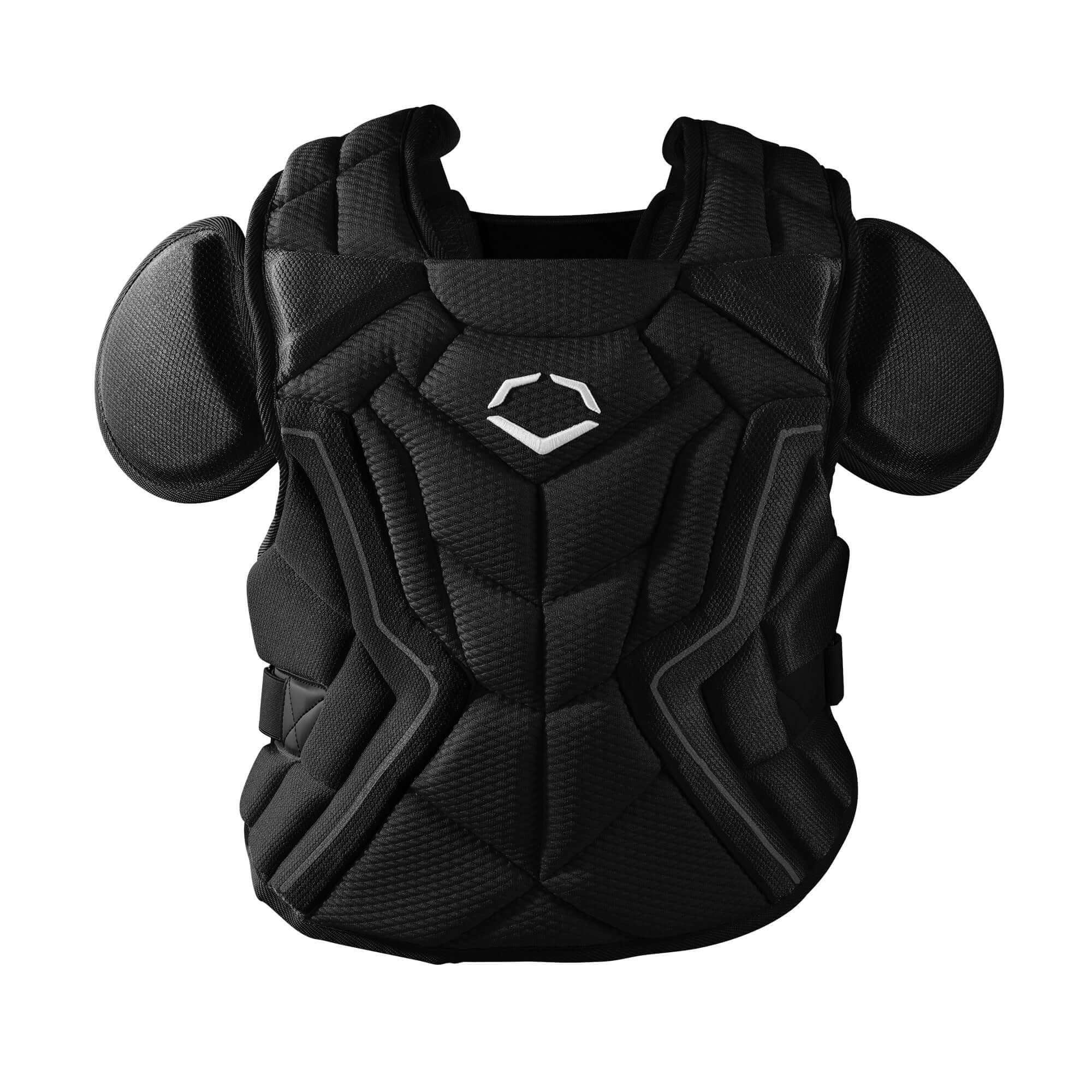 Evoshield Pro-SRZ 2.0 Baseball Catcher's Chest Protector in black with advanced padding for optimal protection.