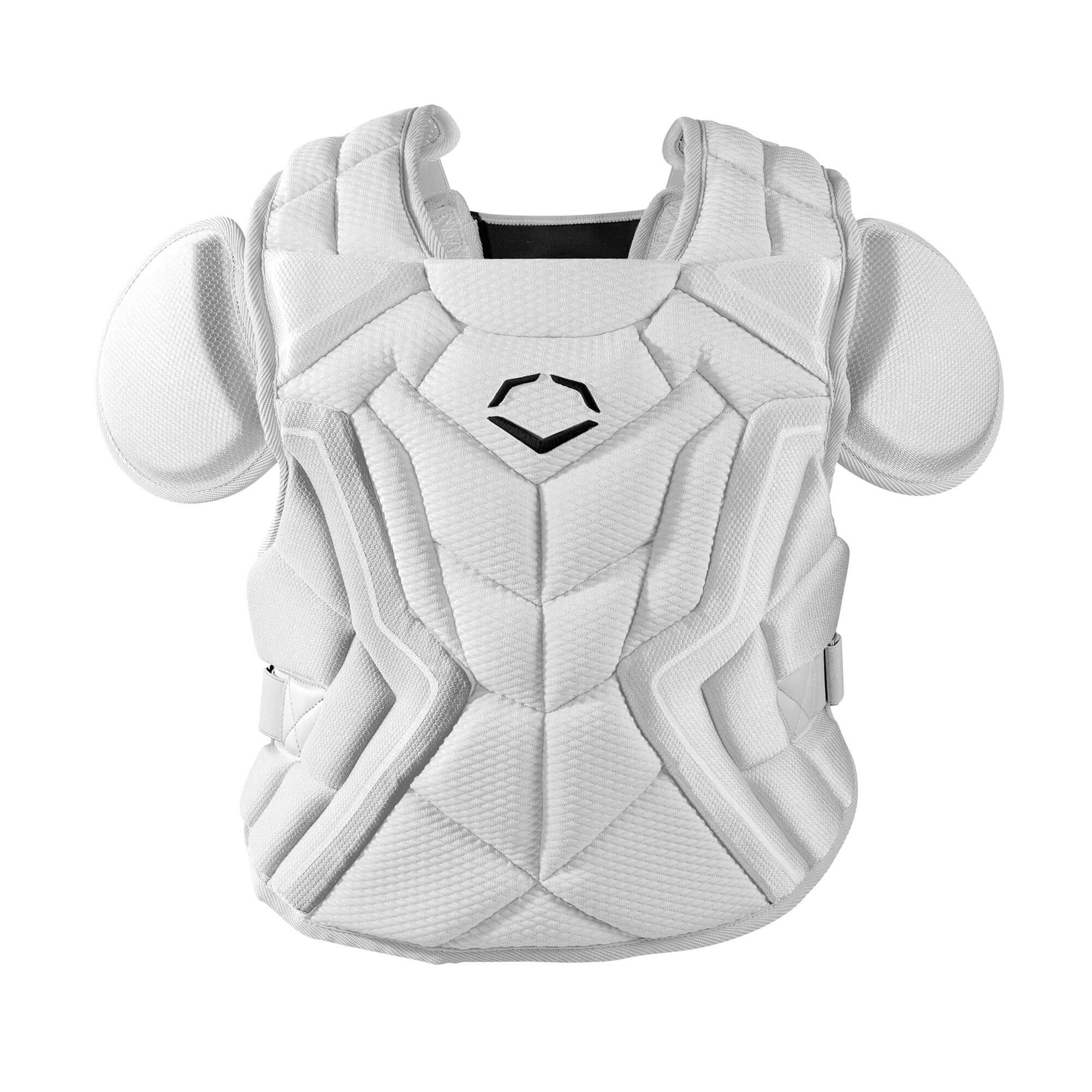 Evoshield Pro-SRZ 2.0 Baseball Catcher's Chest Protector in white, designed for optimal protection and comfort.