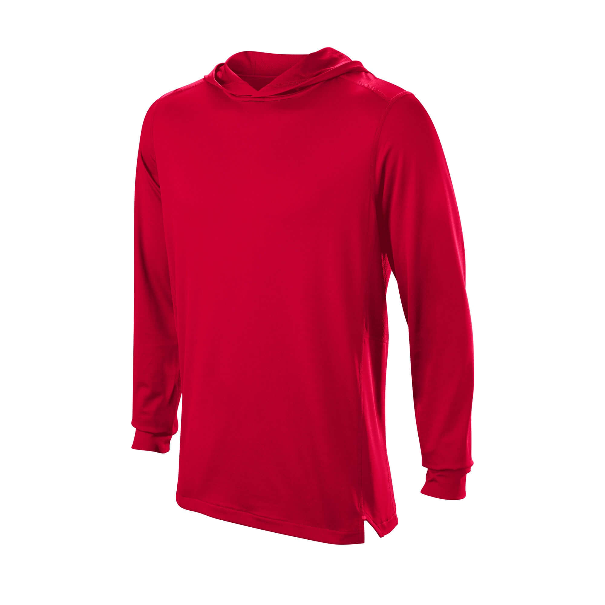 Front view of Evoshield Adult Lightweight Training Hoodie 2.0 in red, designed for optimal performance and comfort.