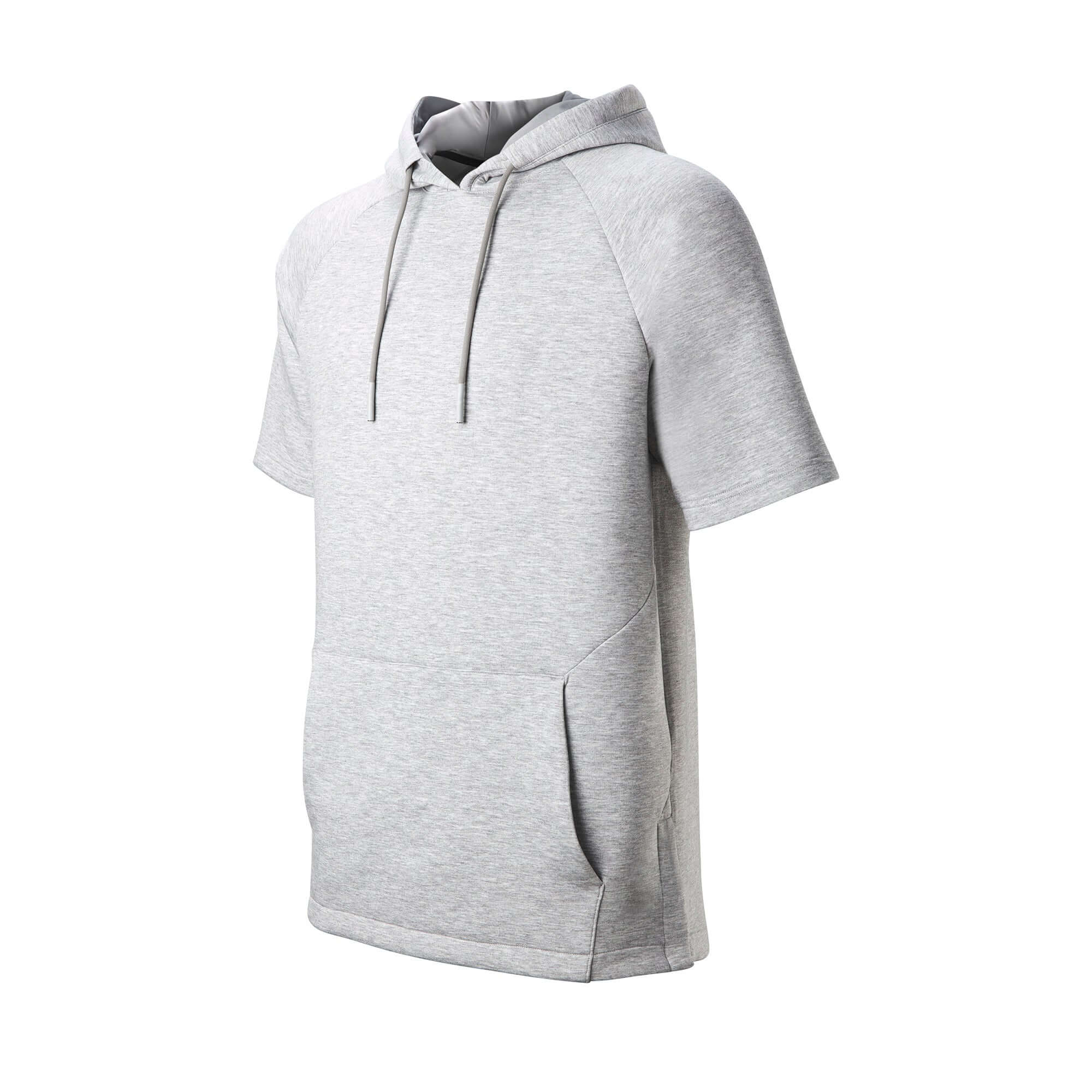 Evoshield Men's Pro Team Short Sleeve Hoodie 2.0 in heather grey, featuring a relaxed fit and side vents for optimal comfort.