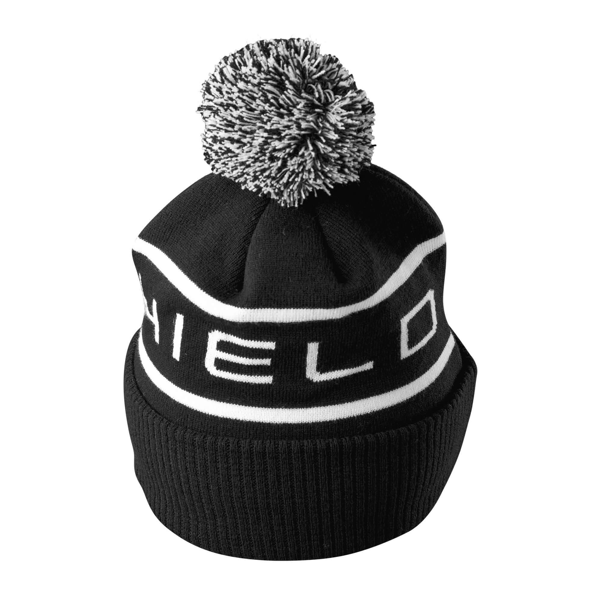 EvoShield Pom Pom Beanie in black, featuring a stylish design and soft knit material for warmth and comfort.