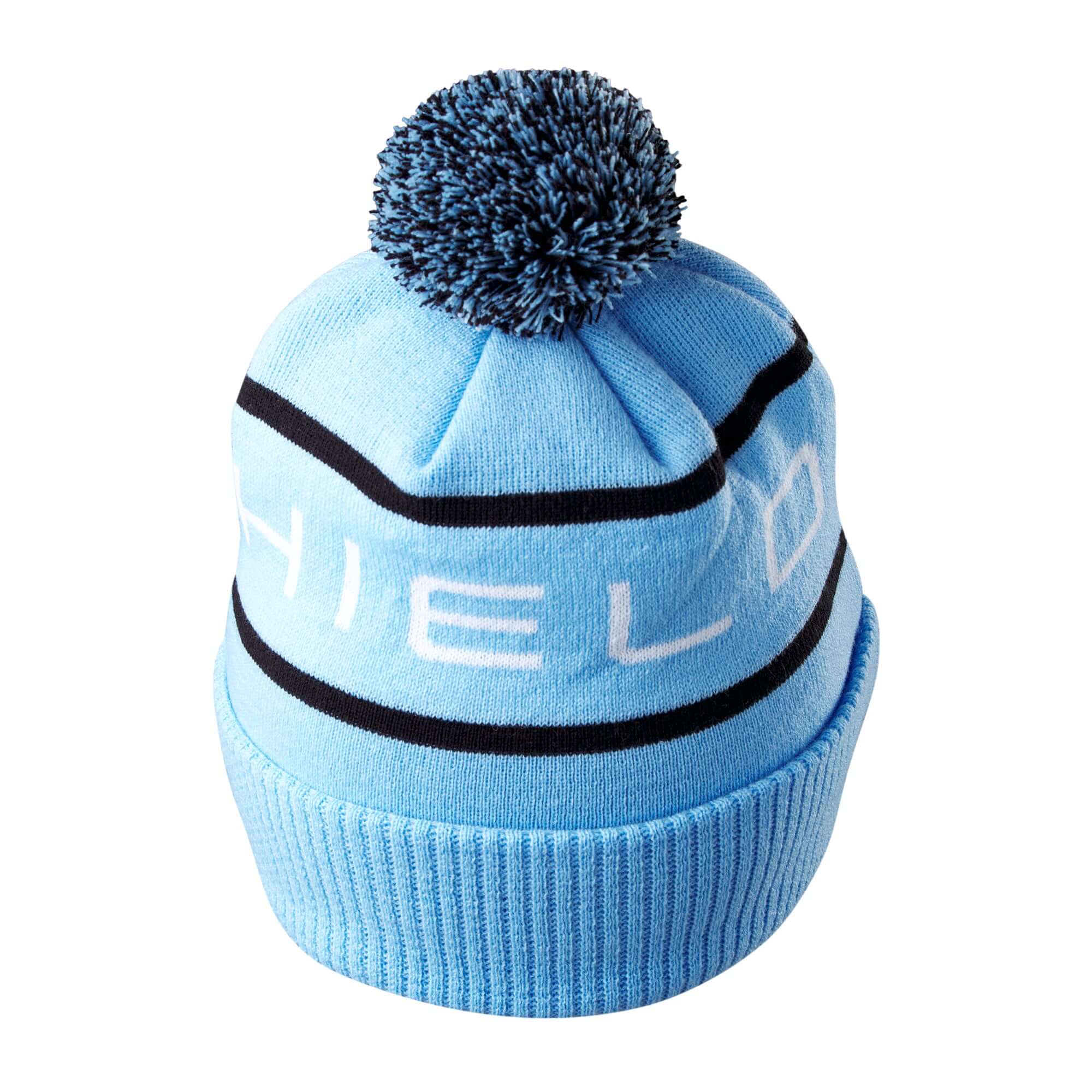EvoShield Pom Pom Beanie in light blue, perfect for keeping your head warm during cold weather.