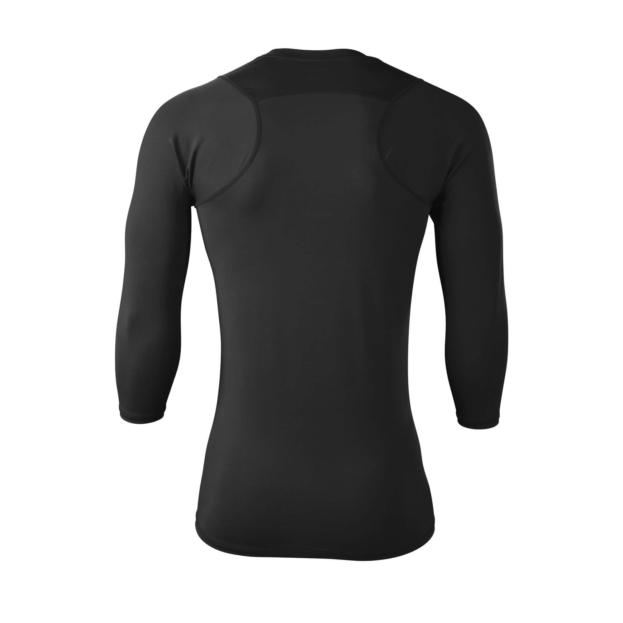 EvoShield Men's Season Ready Fitted Mid Sleeve shirt in black, showcasing the back design and compression fit.