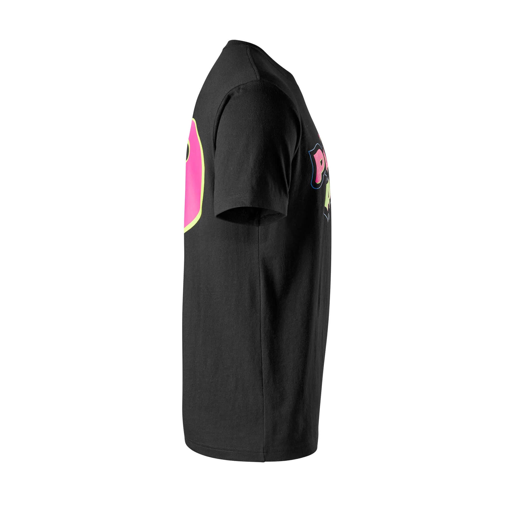 Side view of Evoshield Youth Party Animals Shirsey in black with colorful graphics for fun-loving young fans.