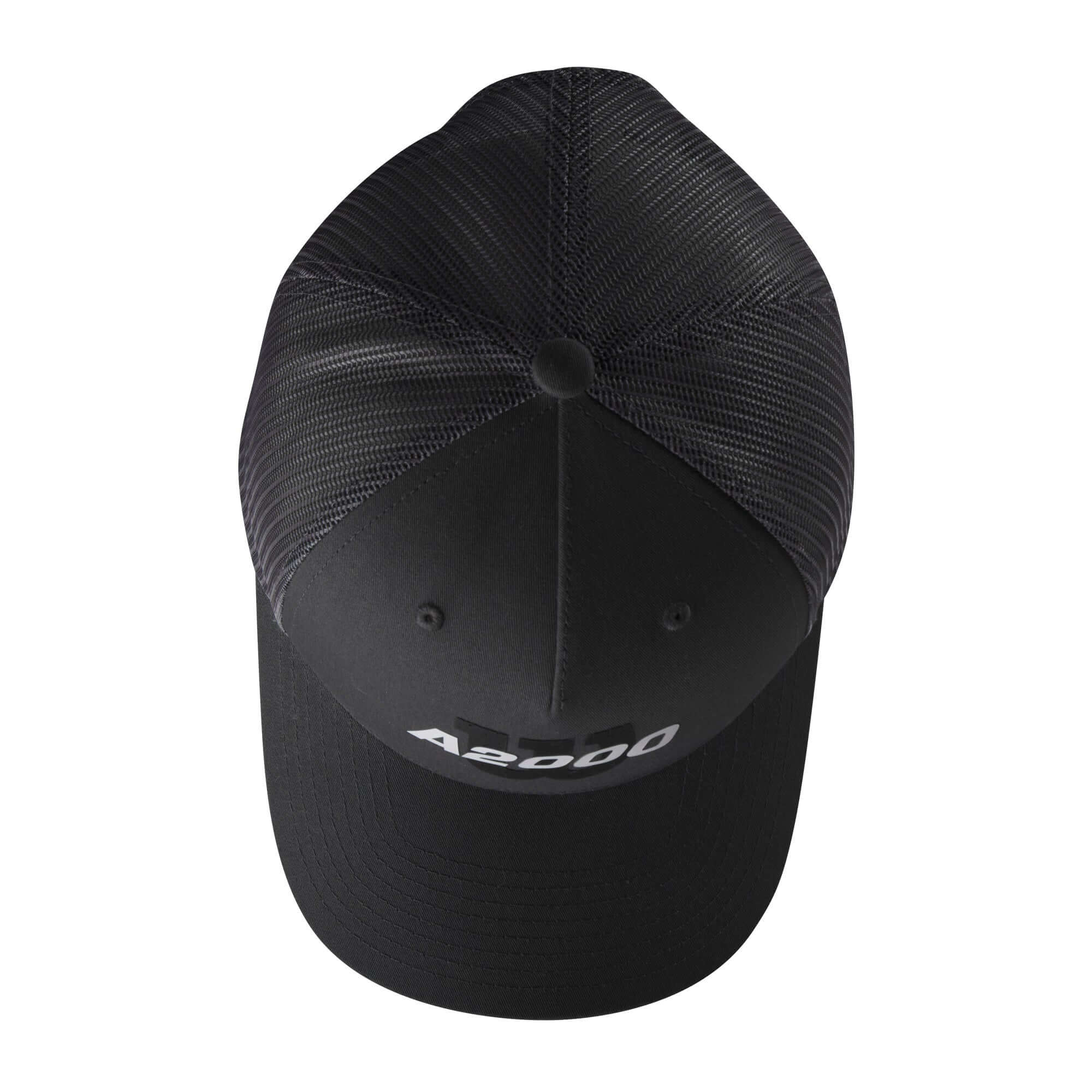 Wilson A2000 Snapback hat in charcoal, top view showcasing durable design and adjustable fit for athletes.