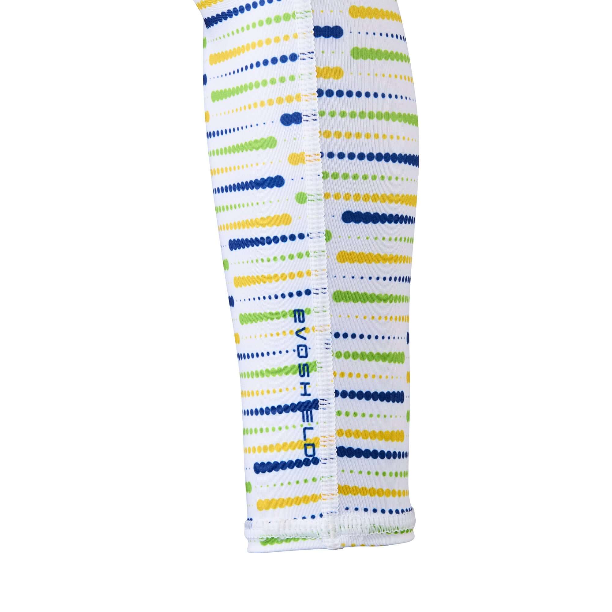 Side view of Bananas Sublimated 25 Arm Sleeves with multicolored dot pattern and visible brand name on seam.