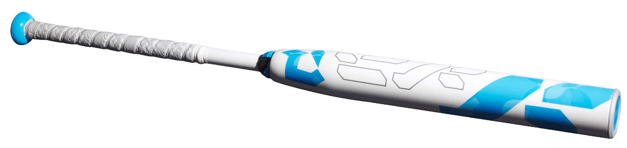 DeMarini 2023 CF Fastpitch (-11) bat with a white and blue design, featuring a Paraflex Plus Composite Barrel for young hitters.