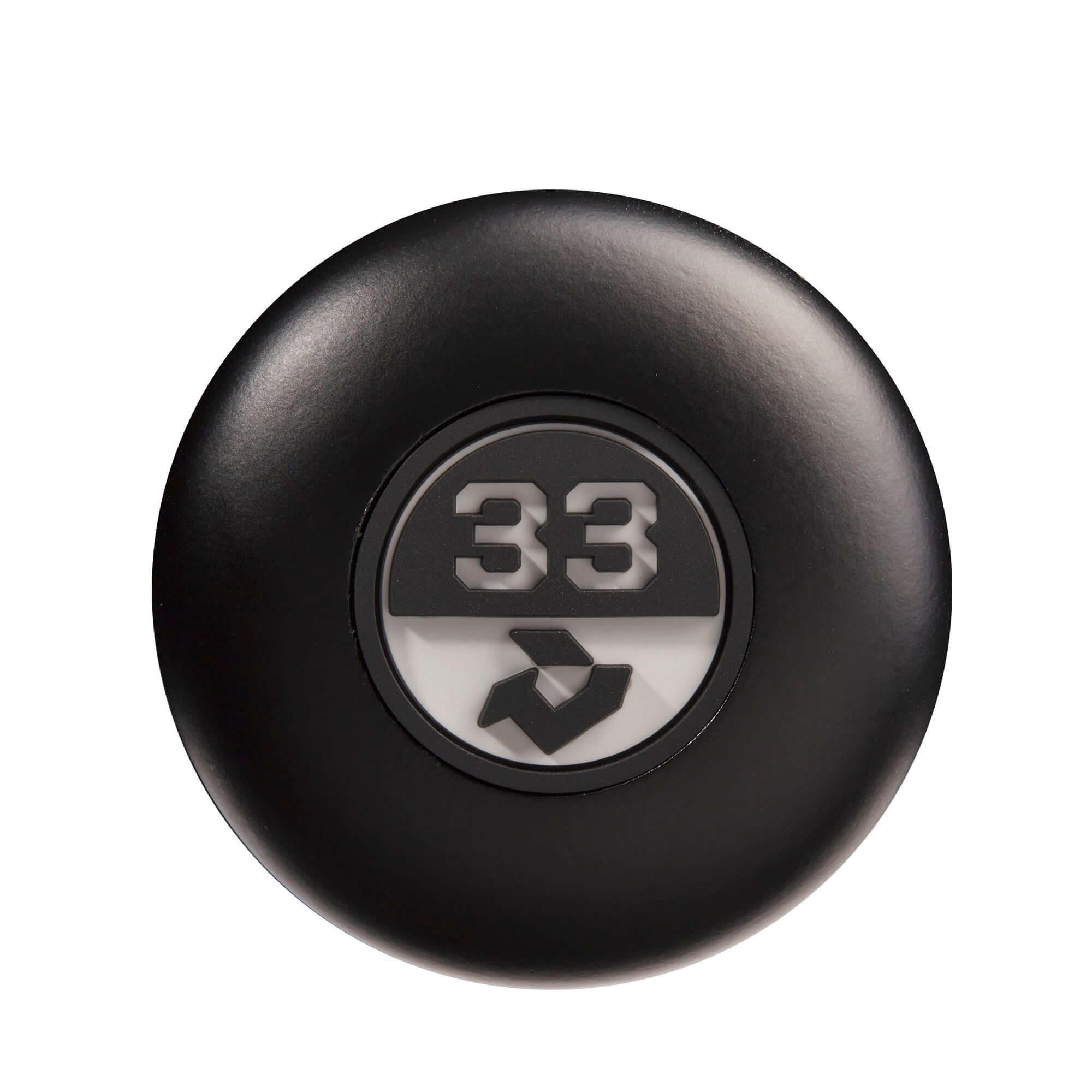 deMarini baseball bat knob with number 33 logo, black design for enhanced grip and performance.