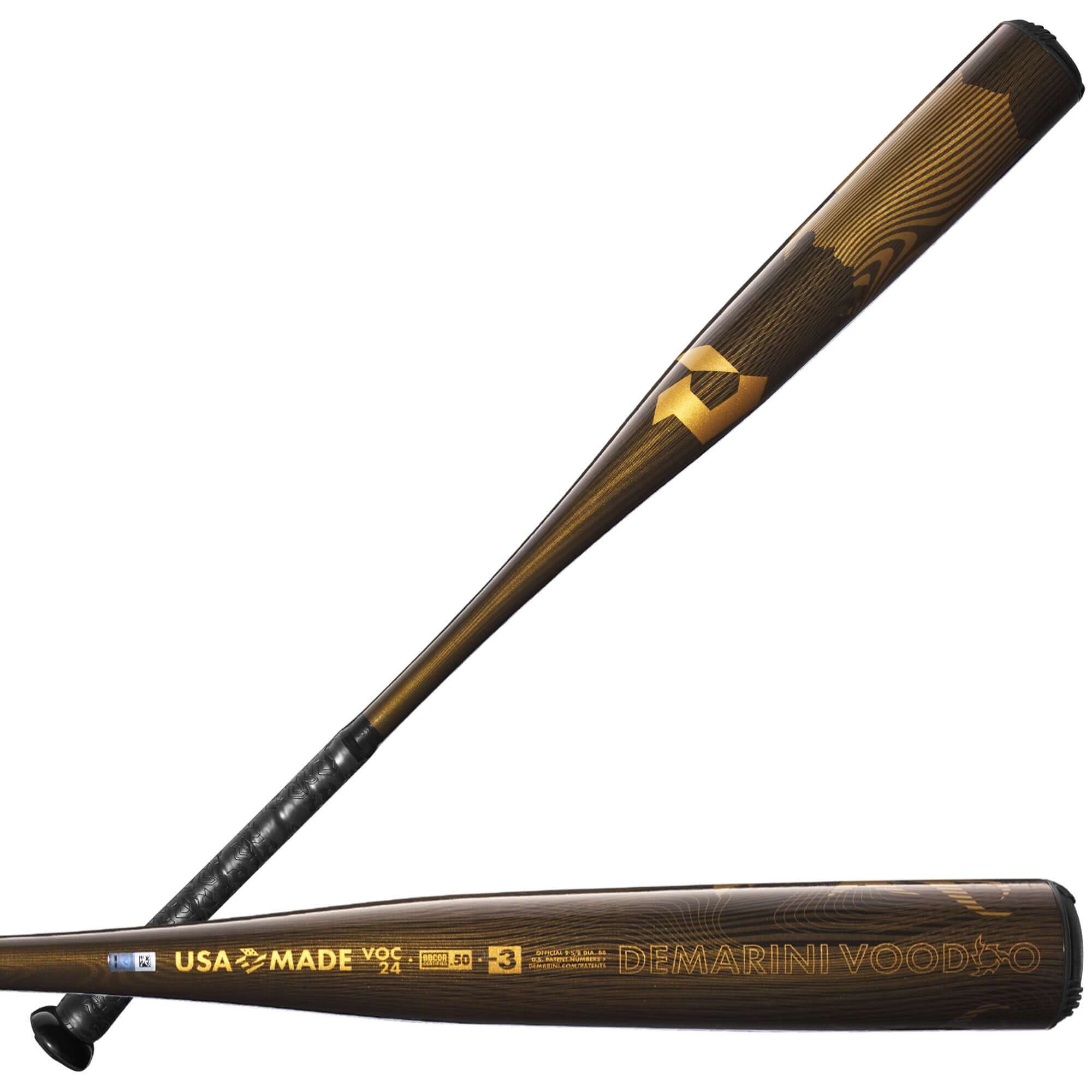 DeMarini 2024 Voodoo One BBCOR (-3) bat showcasing a sleek design and X14 Alloy Barrel for enhanced performance.