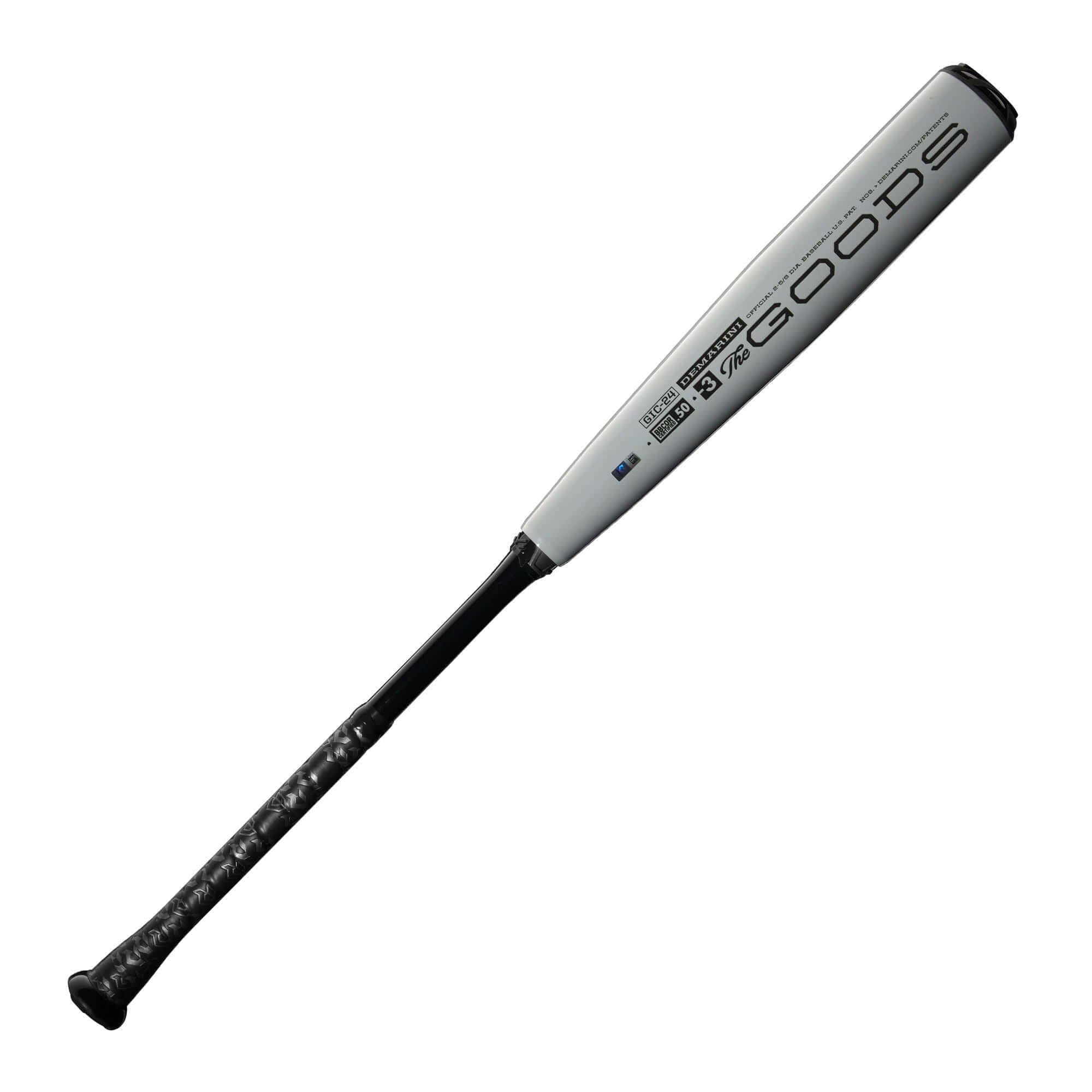 DeMarini 2024 The Goods (-3) BBCOR Baseball Bat showcasing X14 Alloy Barrel and endloaded design for power hitting.