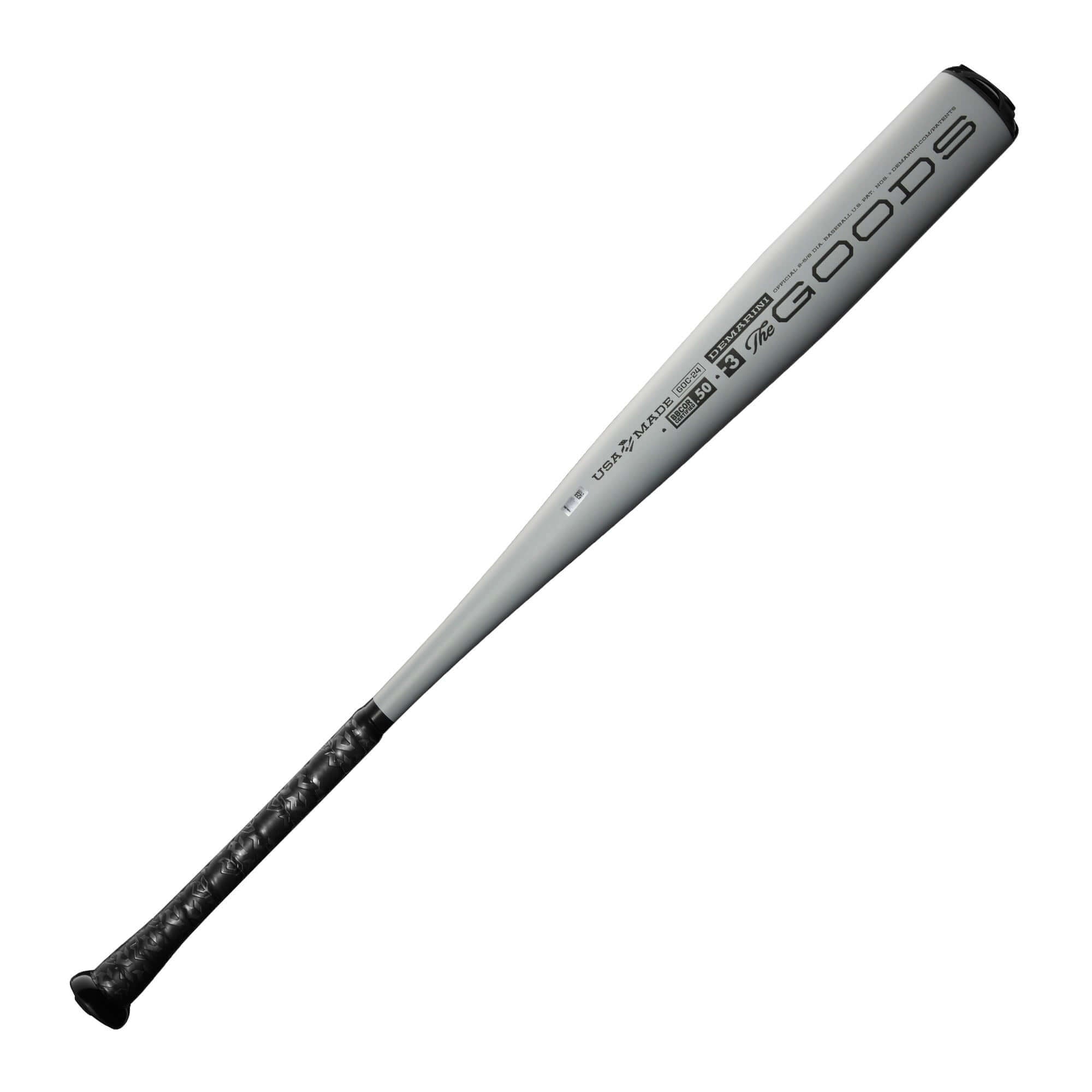 DeMarini 2024 The Goods One (-3) BBCOR bat showcasing X14 Alloy Barrel and USA flag decal, designed for power hitters.