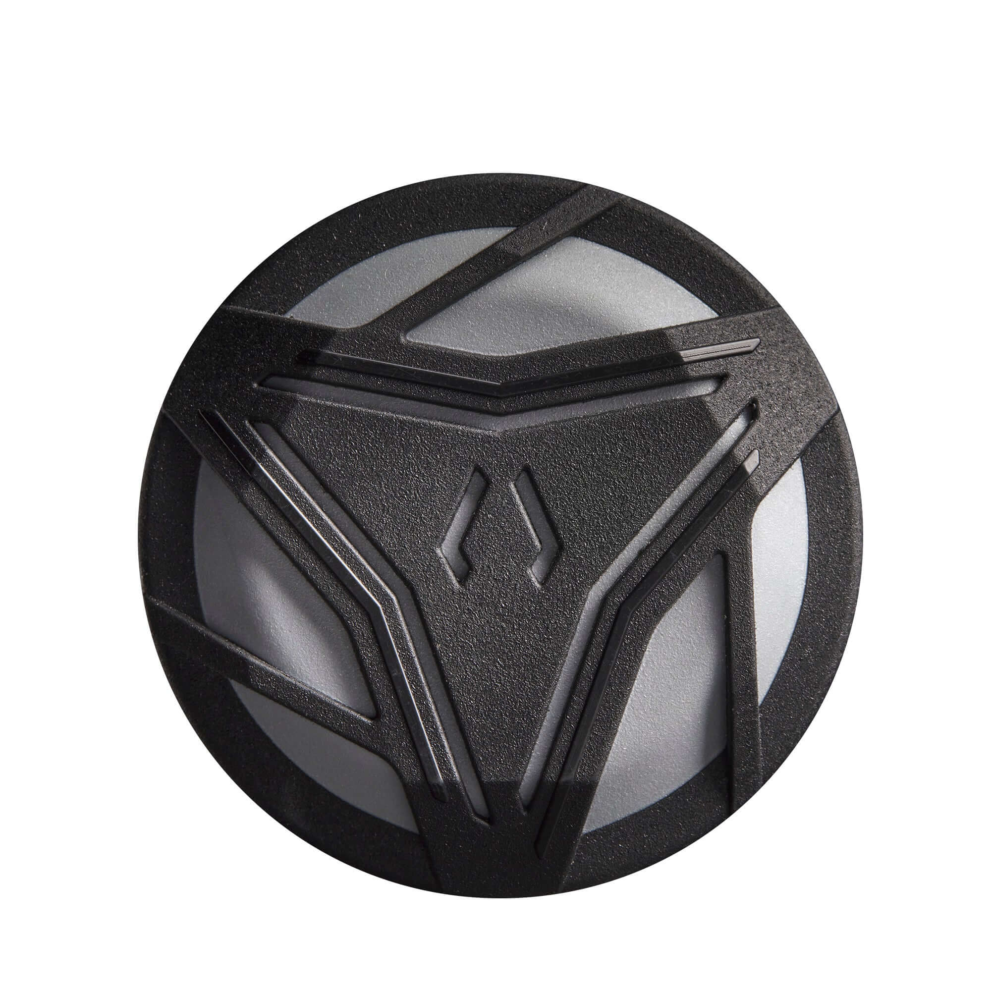 DeMarini baseball bat end cap with a sleek black and gray design for enhanced performance.