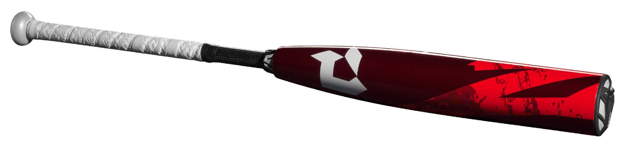 DeMarini 2024 Zoa (-8) USSSA baseball bat with a red and white design and a composite handle.