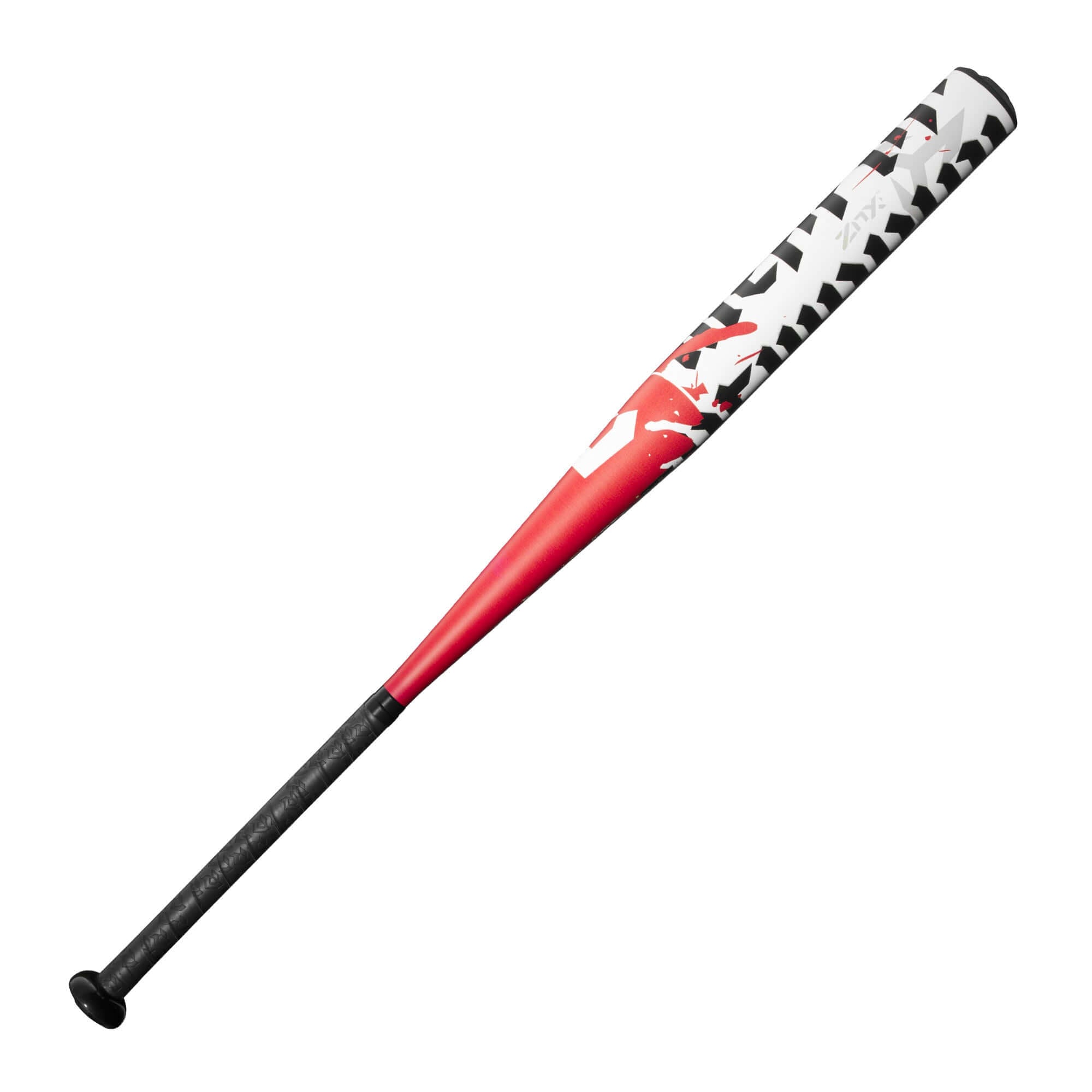 2025 DeMarini Ultimate Weapon Slowpitch Softball Bat with red and white design, ideal for league play with single wall barrel.