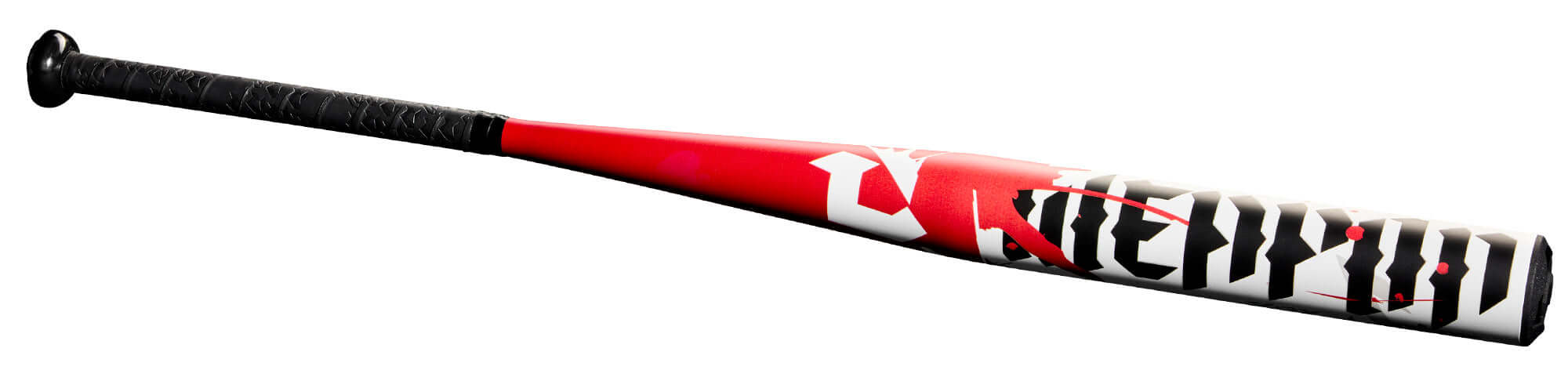 2025 DeMarini Ultimate Weapon Slowpitch Softball Bat with red and black design, featuring a one-piece alloy construction.