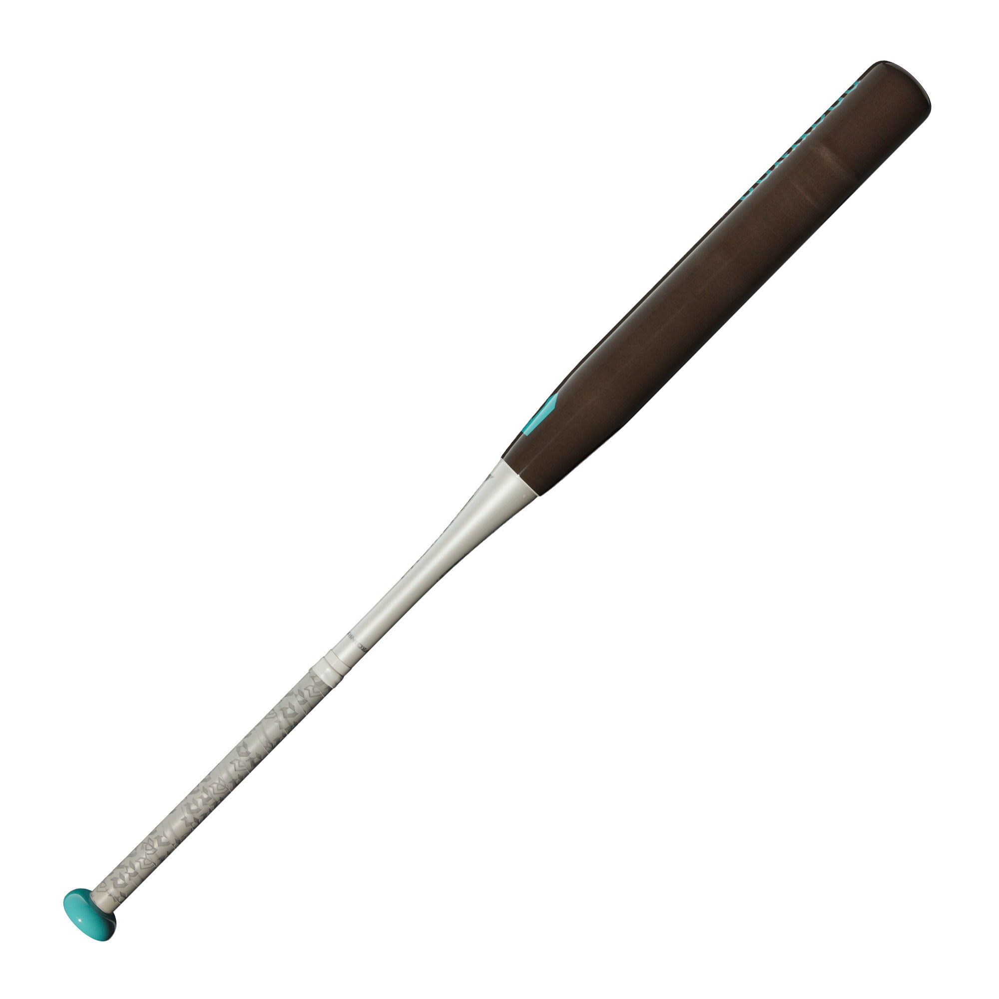 Back view of DeMarini Corndog Wood Composite Slowpitch Softball Bat in gray and sky blue design