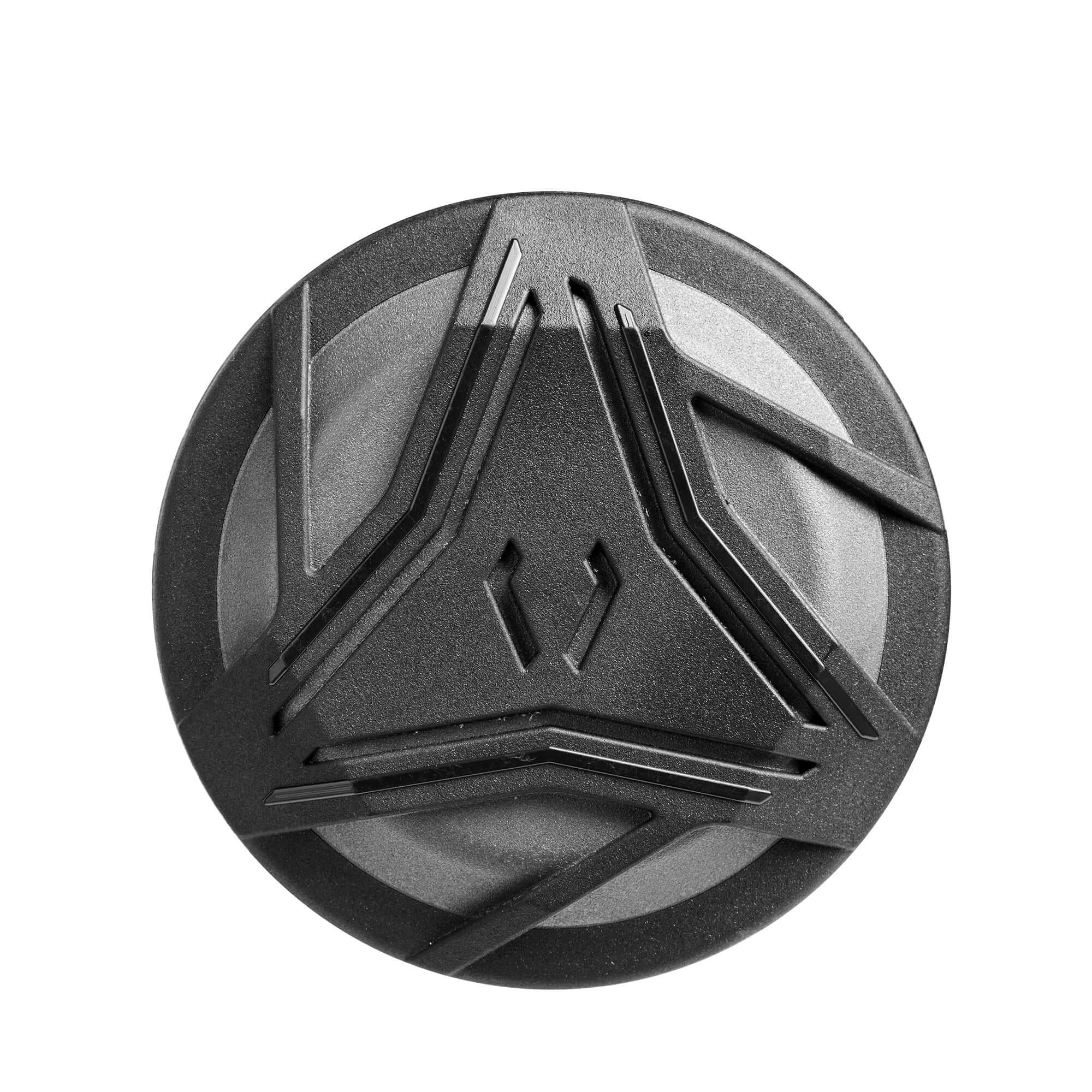 Black circular logo design featuring a geometric pattern on the surface, ideal for sports equipment branding.