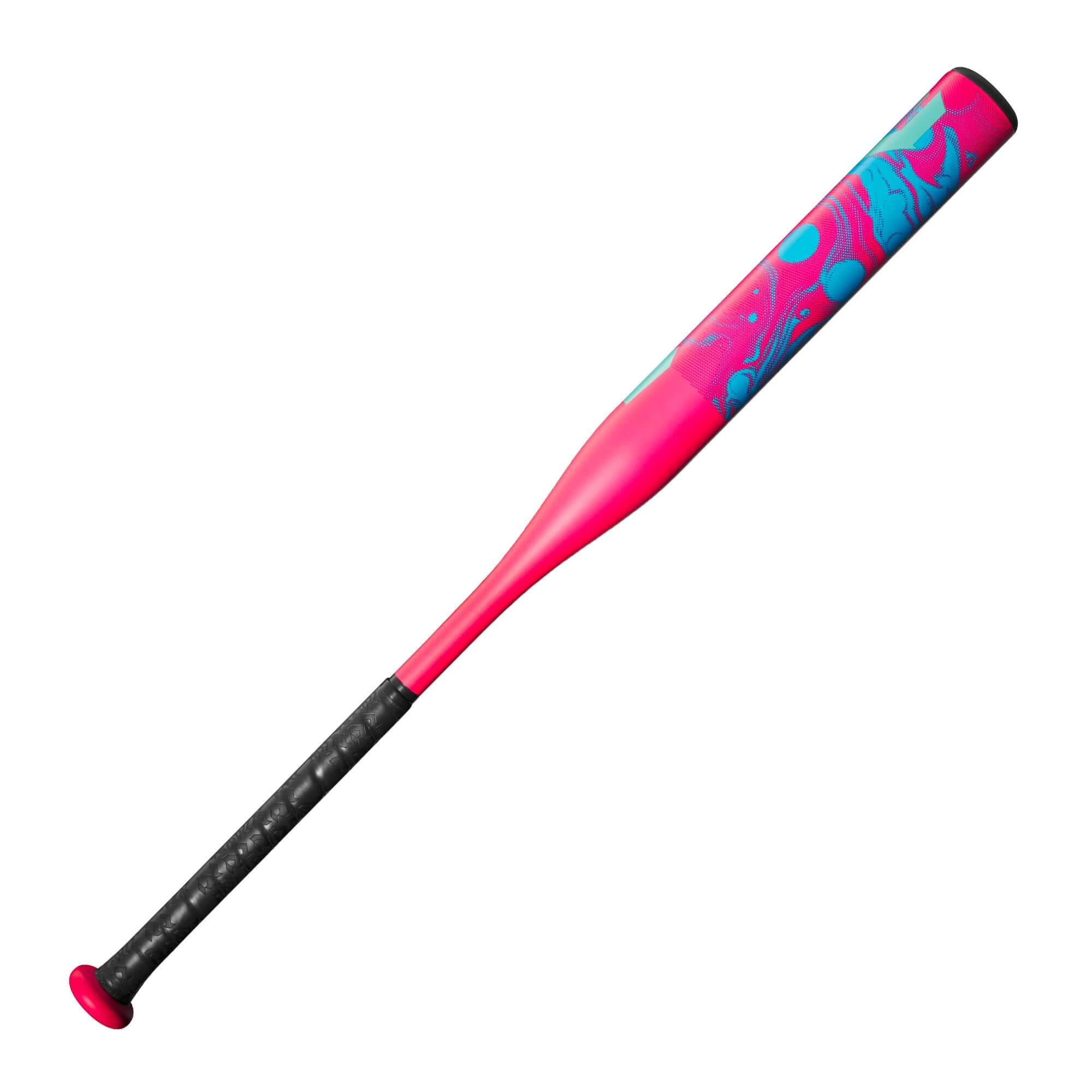 2025 DeMarini Uprising (-12) Fastpitch Softball Bat side profile, pink and blue design