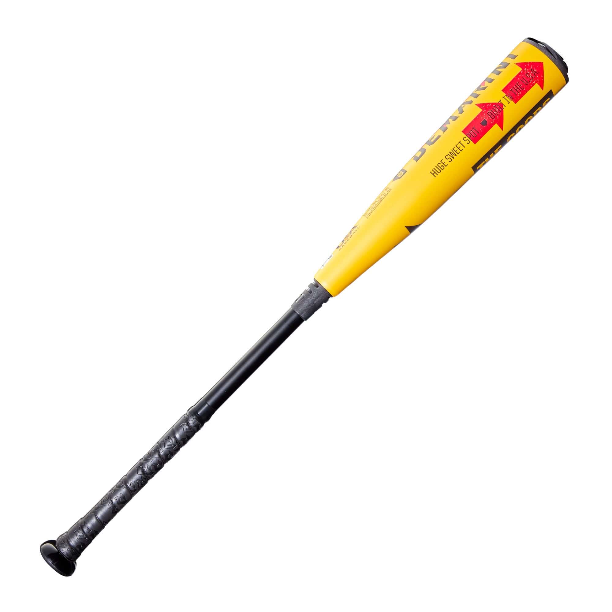 Left barrel view of 2026 DeMarini The Goods (-10) USA Baseball Bat highlighting smooth finish and graphics