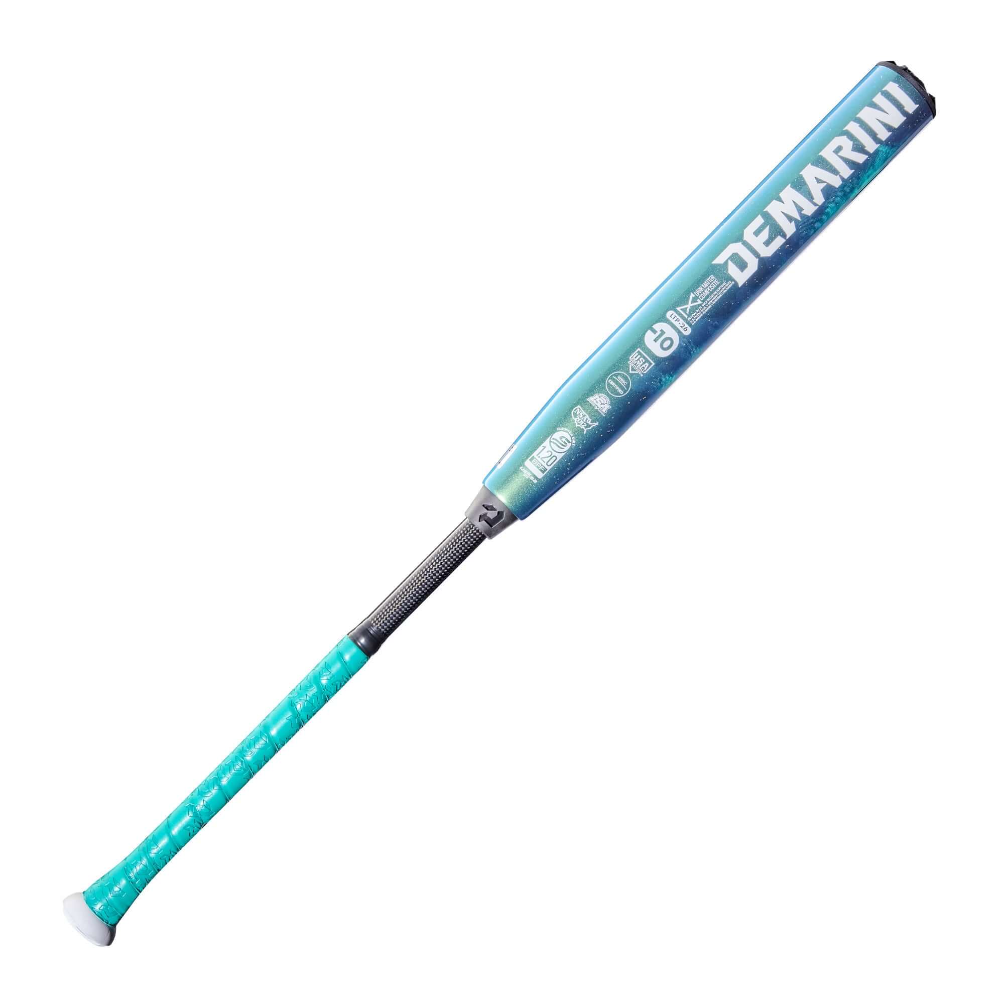 2026 DeMarini Lotus (-10) fastpitch softball bat with gapped double wall composite barrel design.